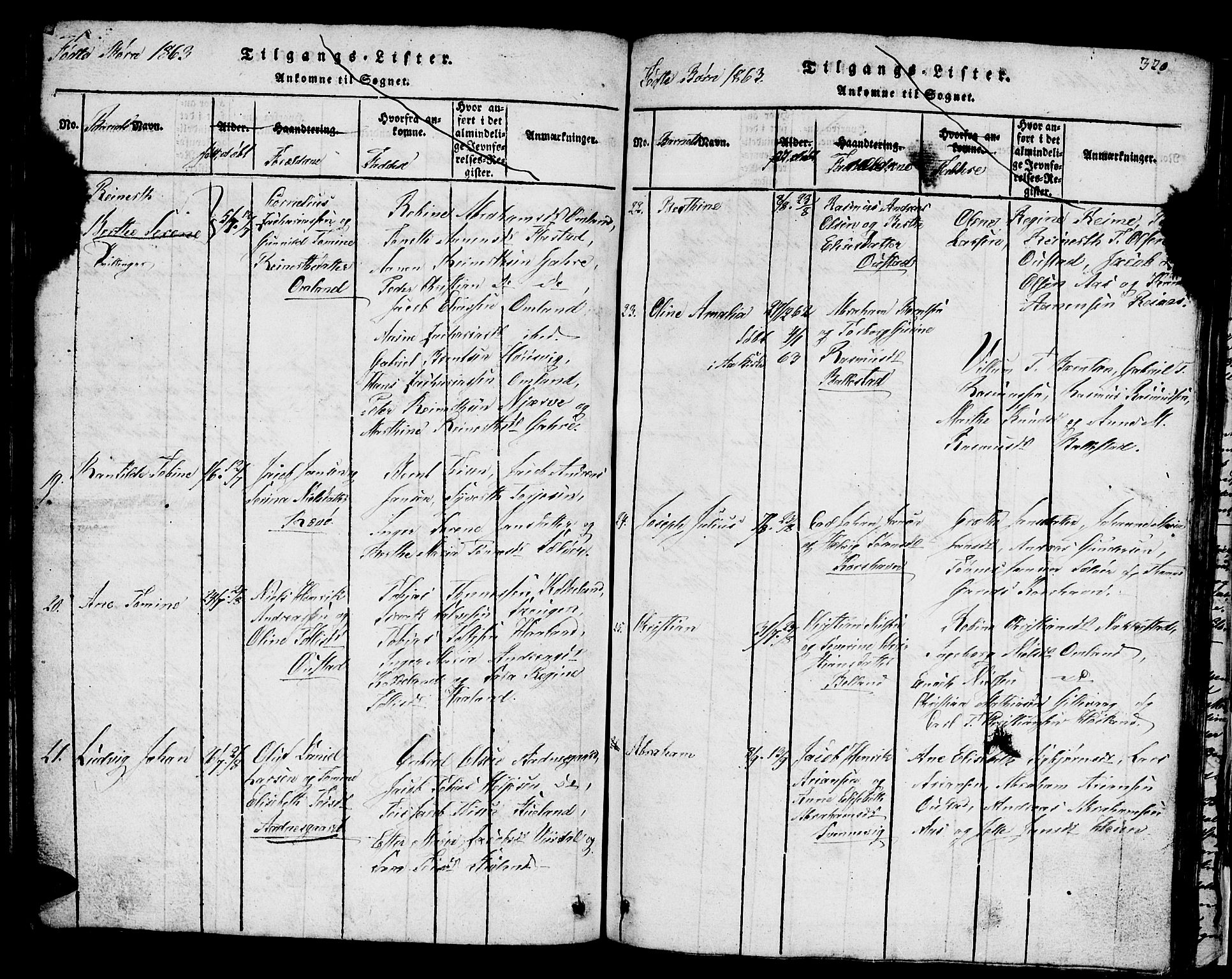 Lyngdal sokneprestkontor, SAK/1111-0029/F/Fb/Fba/L0001: Parish register (copy) no. B 1, 1816-1876, p. 320