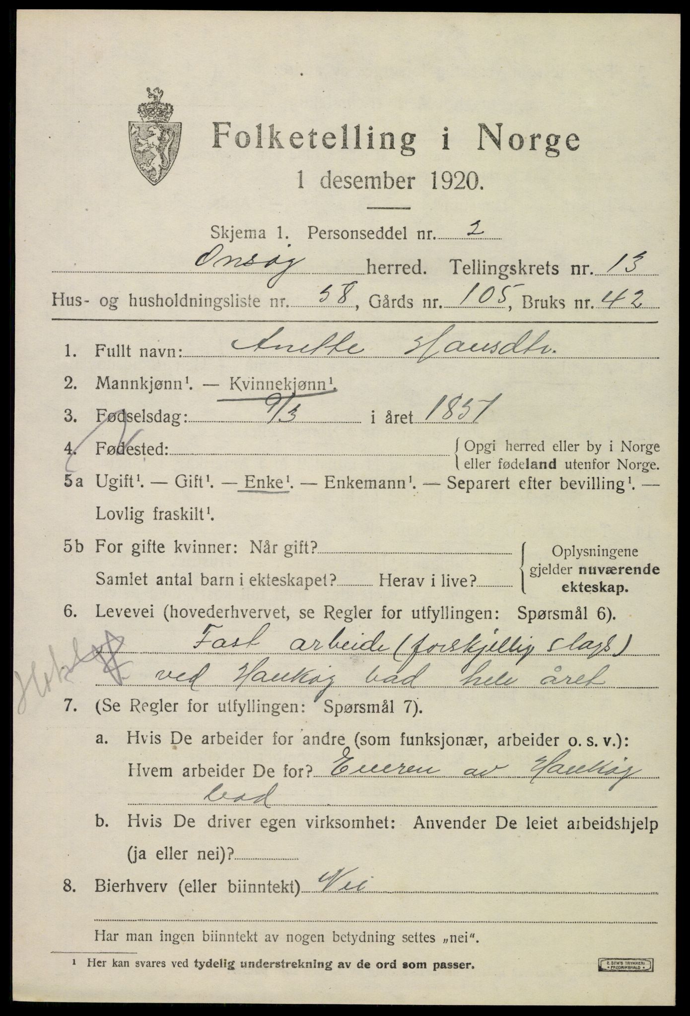 SAO, 1920 census for Onsøy, 1920, p. 16212