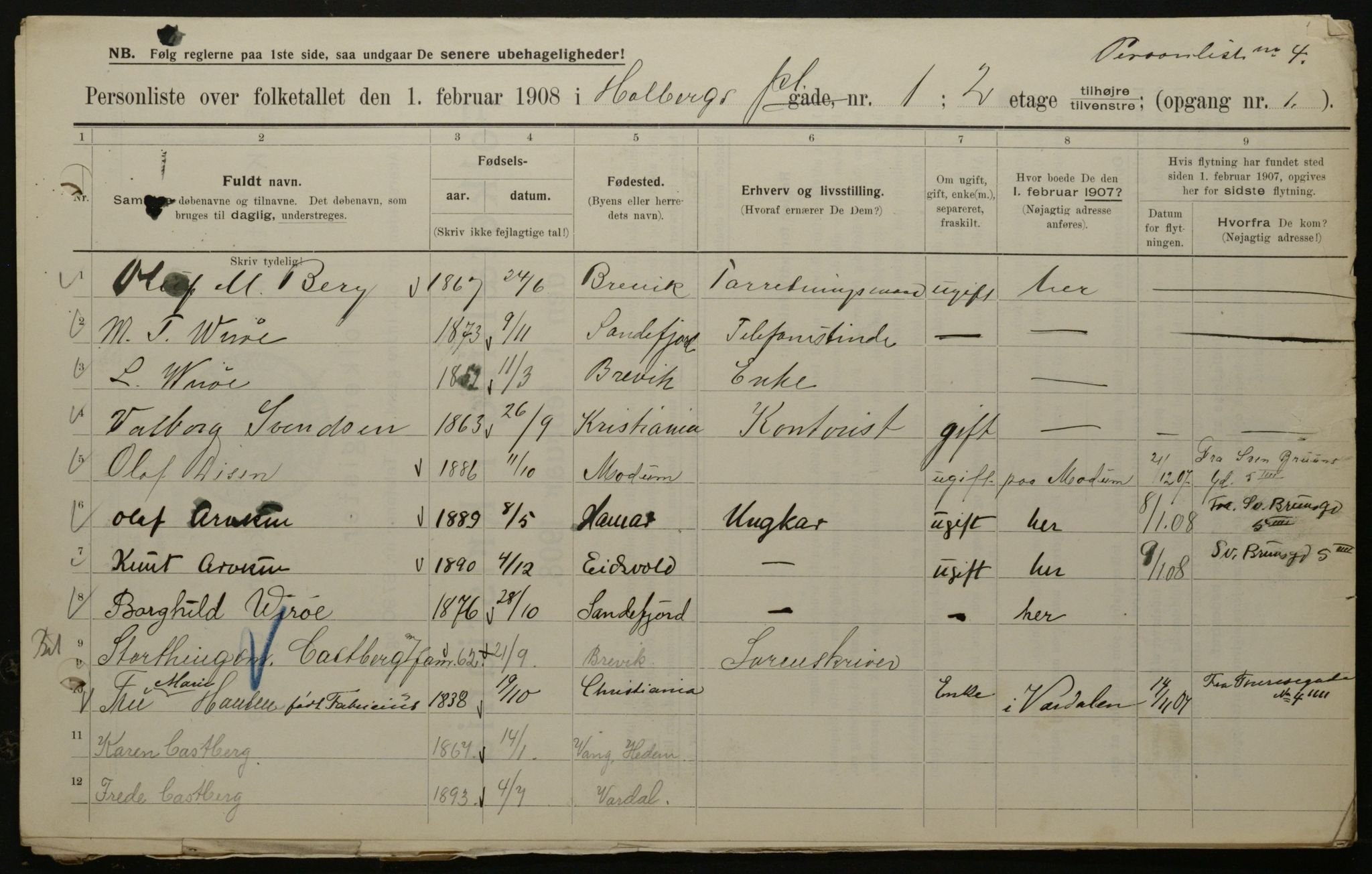 OBA, Municipal Census 1908 for Kristiania, 1908, p. 36448