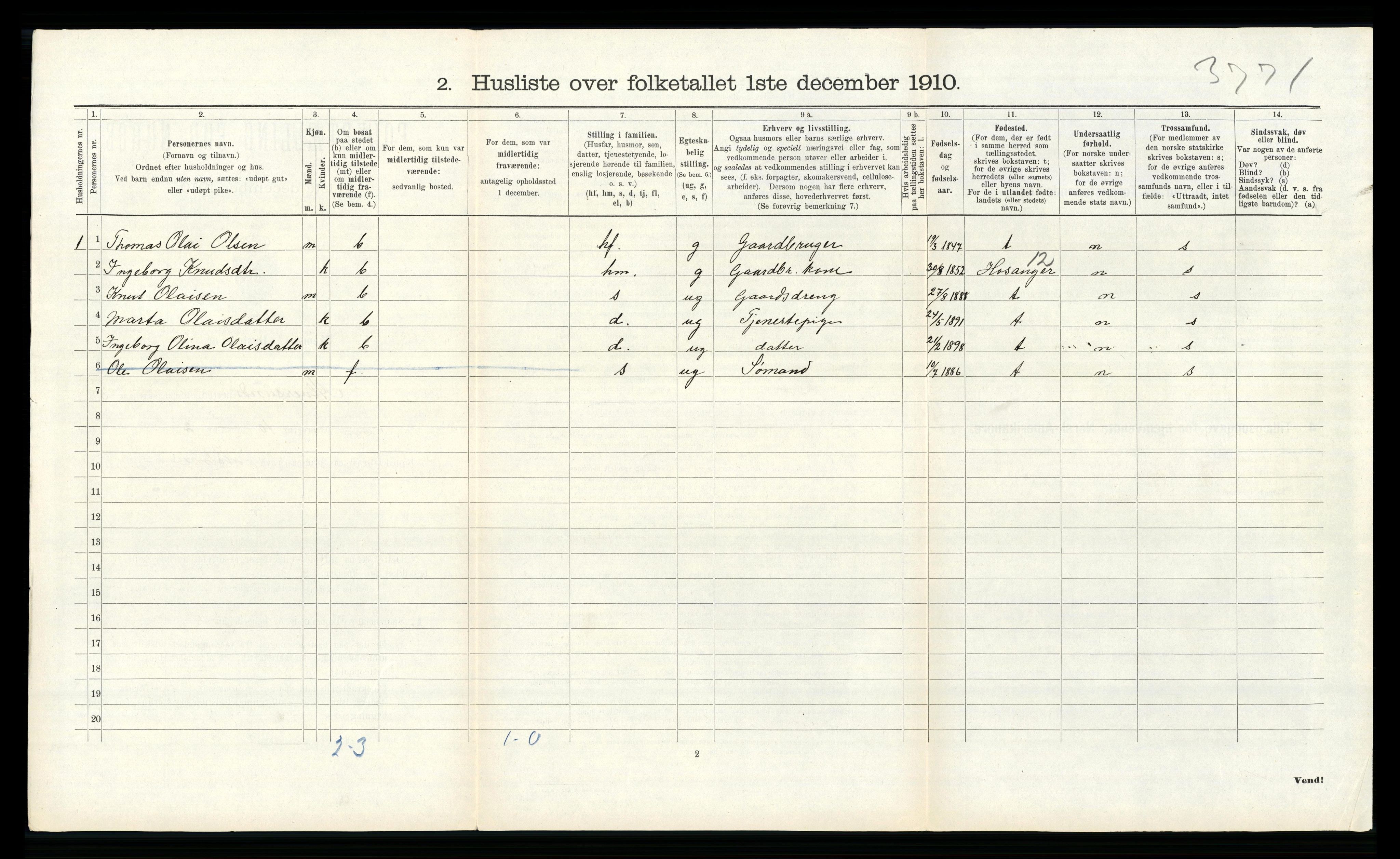 RA, 1910 census for Alversund, 1910, p. 203