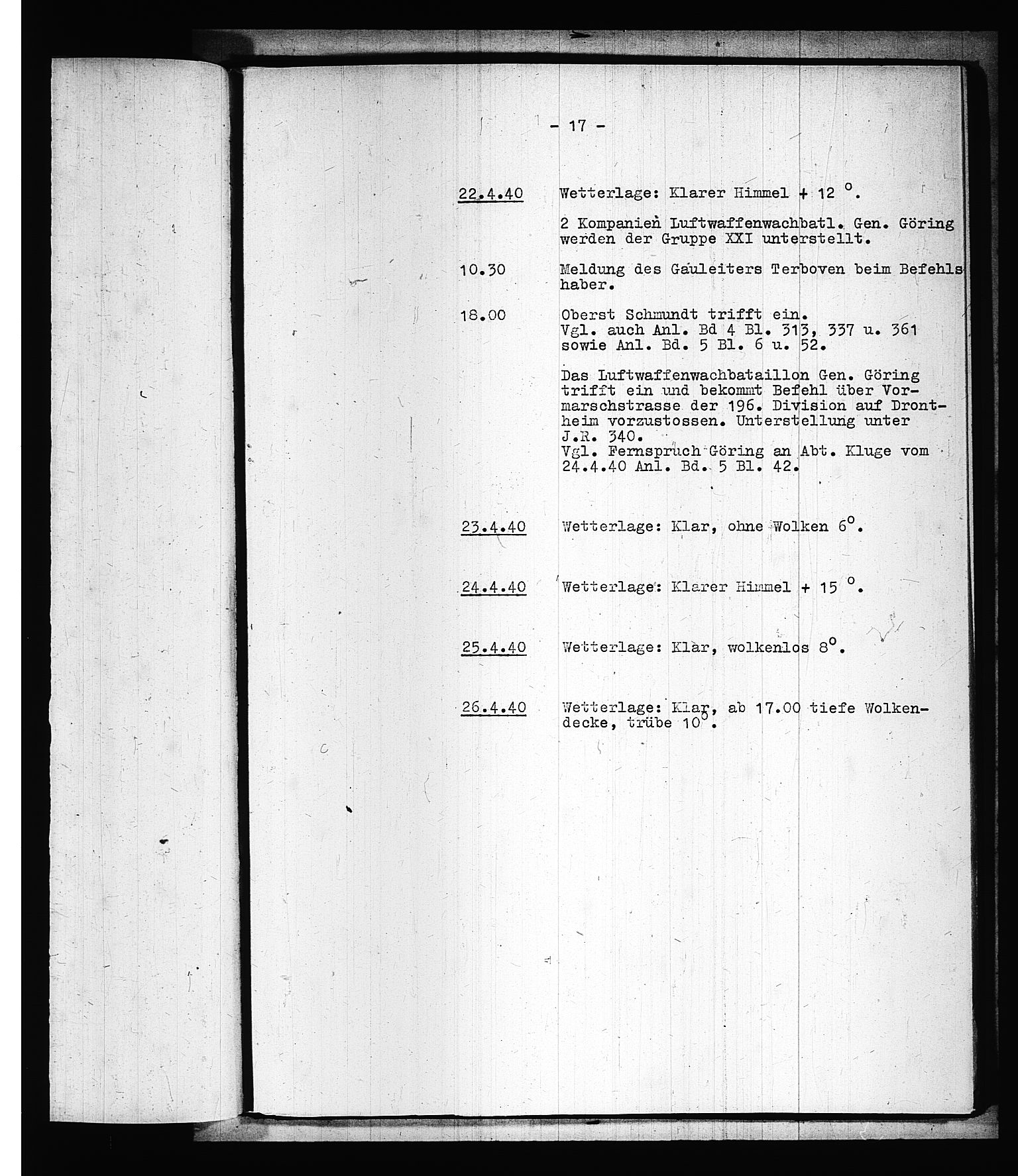 Documents Section, AV/RA-RAFA-2200/V/L0075: Amerikansk mikrofilm "Captured German Documents".
Box No. 714.  FKA jnr. 615/1954., 1940, p. 222