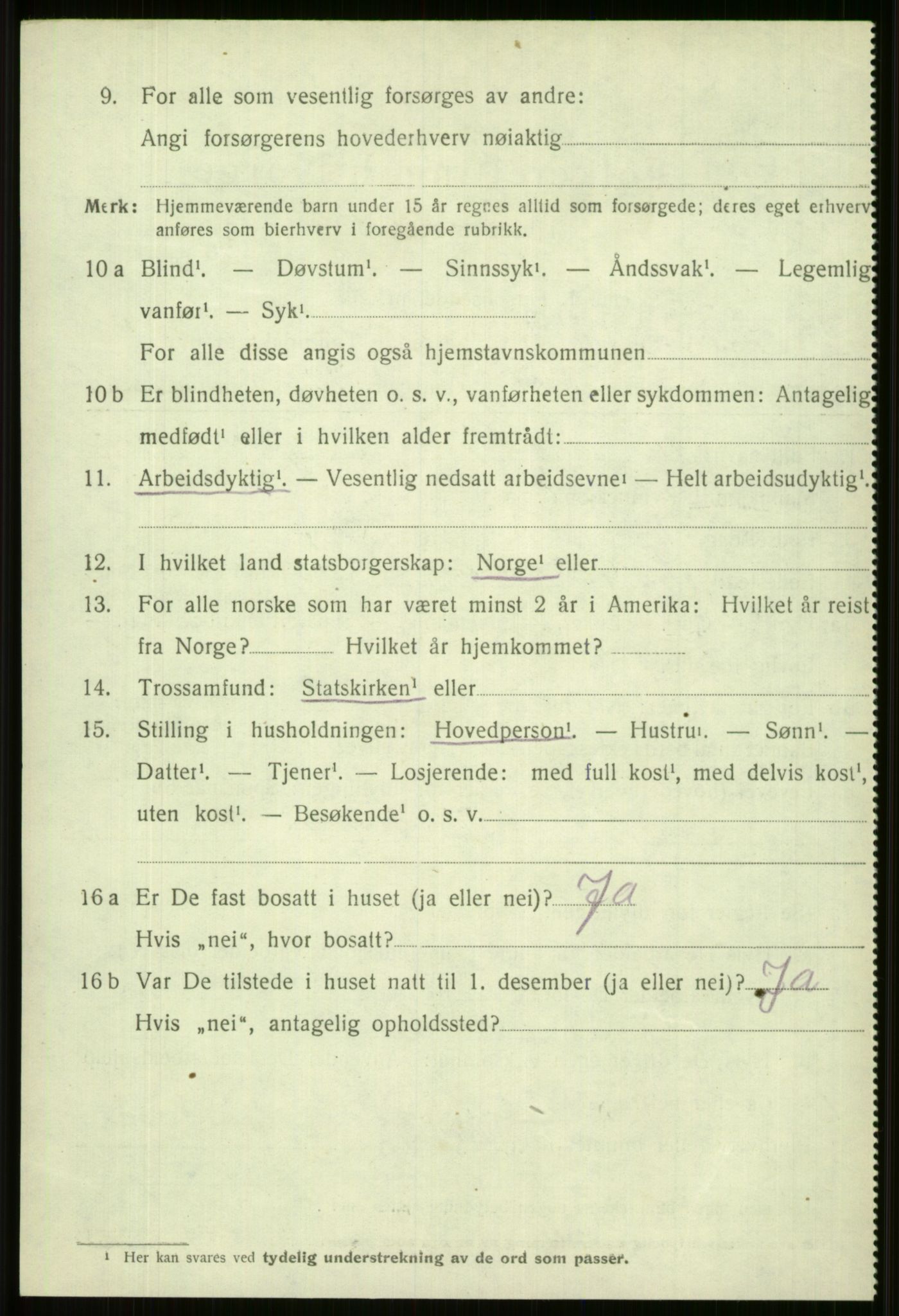 SAB, 1920 census for Vossestrand, 1920, p. 4095