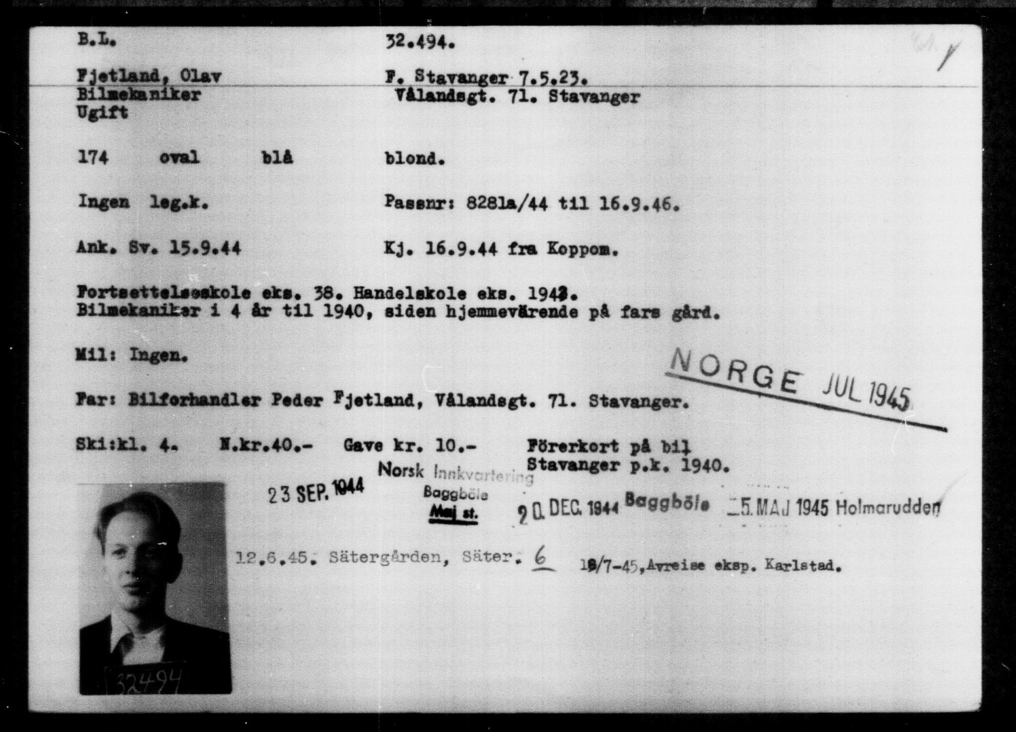 Utenriksstasjonene, Legasjonen i Stockholm, Flyktningkontoret, AV/RA-S-6753/V/Va/L0013: Kjesäterkartoteket, flyktninger med registreringsnr. 31500-34731, 1940-1945, p. 1049