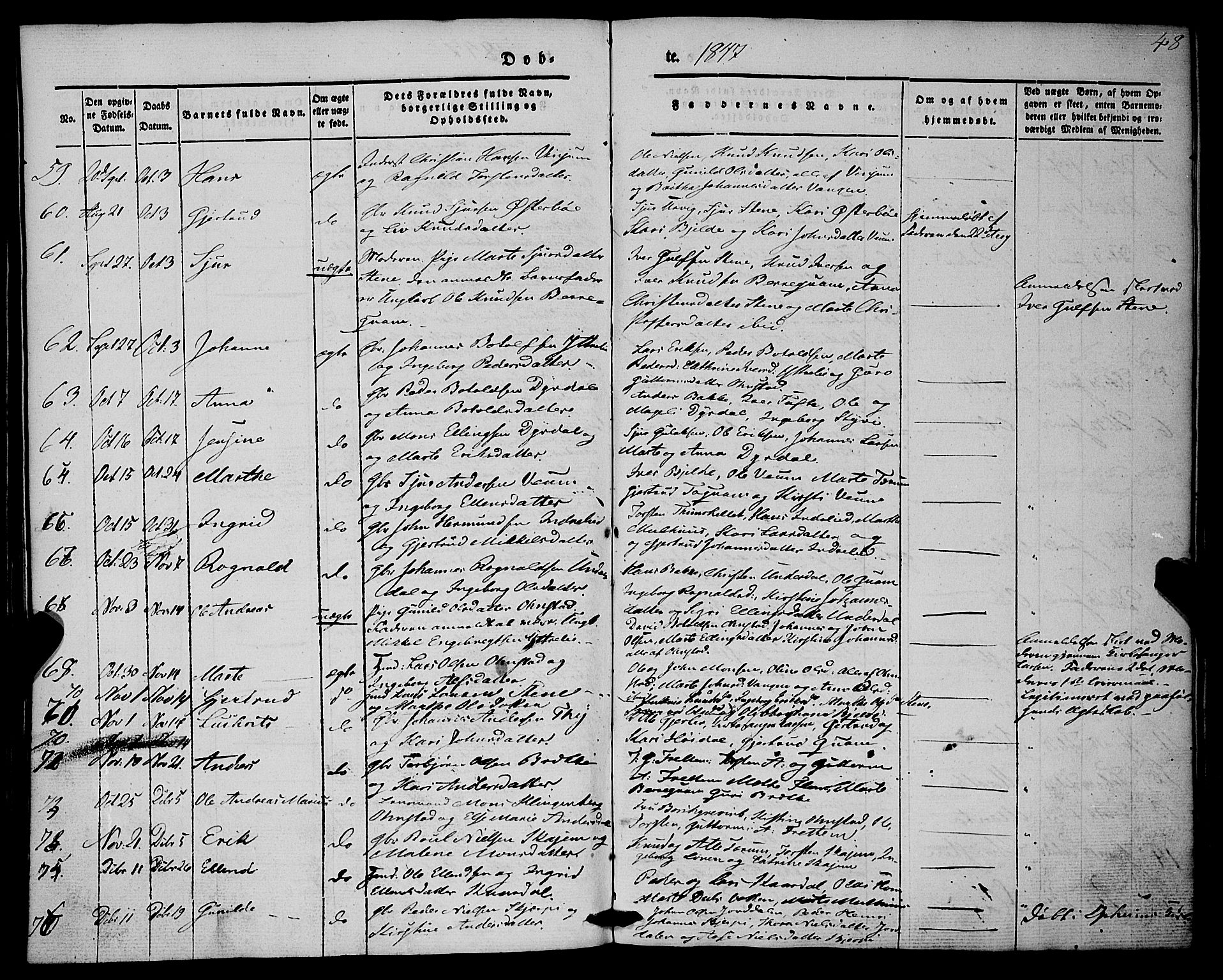 Aurland sokneprestembete, SAB/A-99937/H/Ha/Haa/L0007: Parish register (official) no. A 7, 1842-1853, p. 48