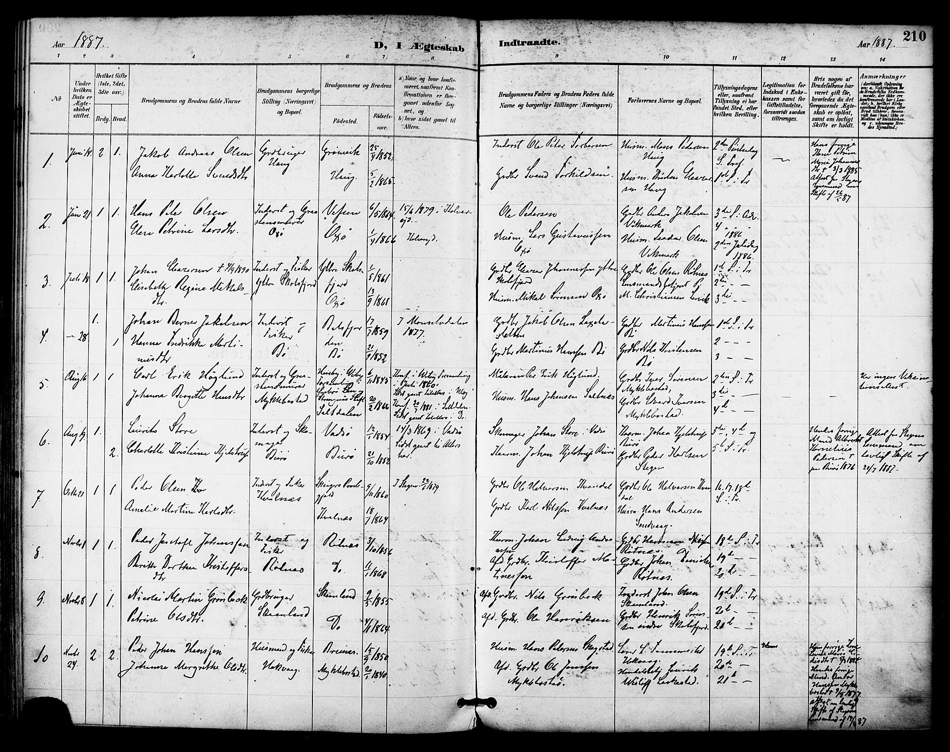 Ministerialprotokoller, klokkerbøker og fødselsregistre - Nordland, AV/SAT-A-1459/855/L0803: Parish register (official) no. 855A11, 1887-1905, p. 210