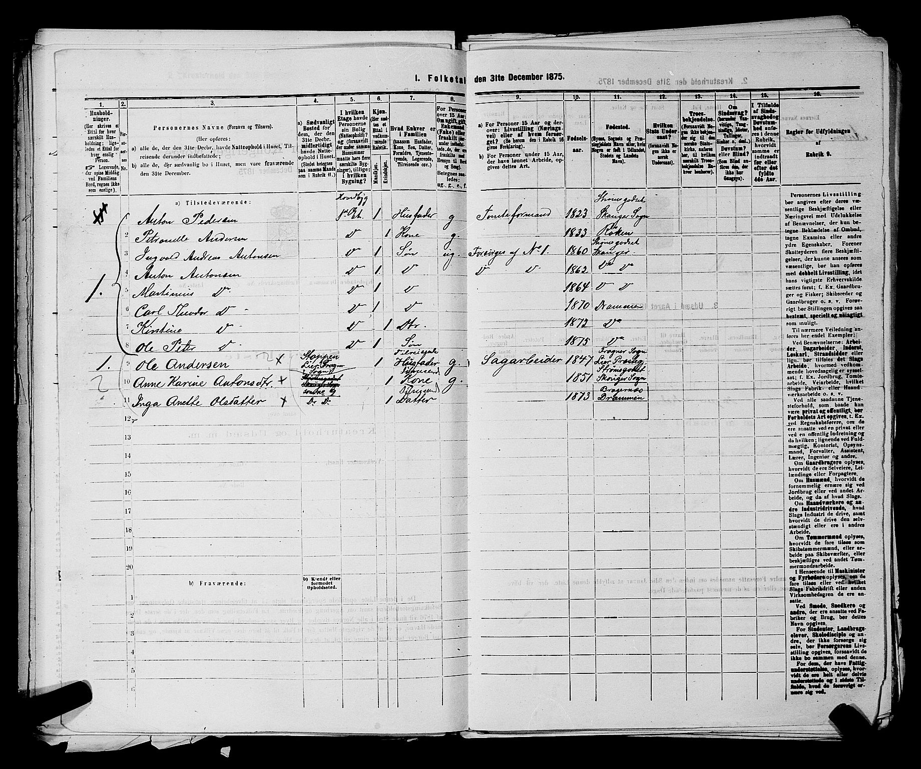 SAKO, 1875 census for 0602 Drammen, 1875, p. 2124