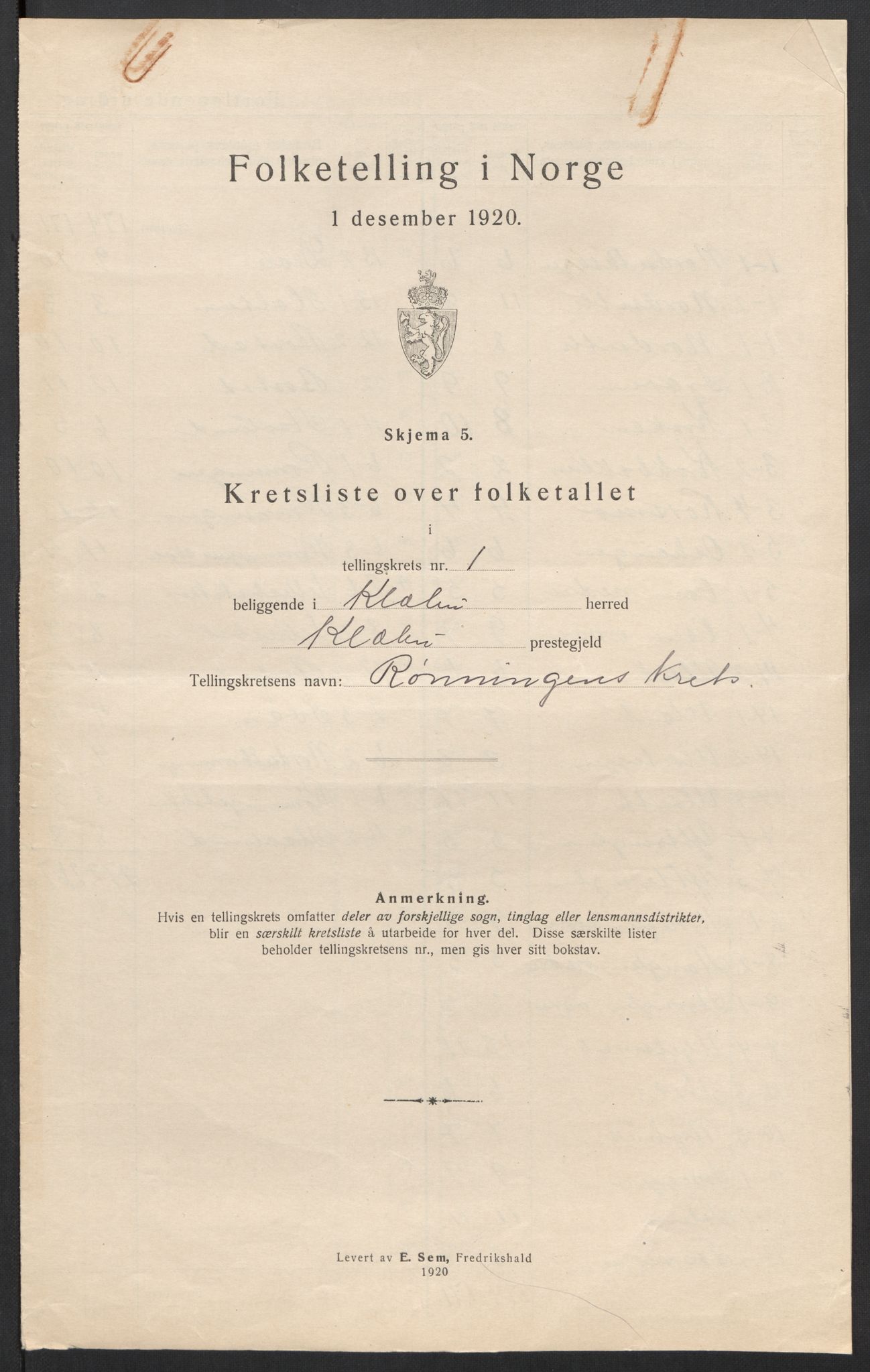 SAT, 1920 census for Klæbu, 1920, p. 30