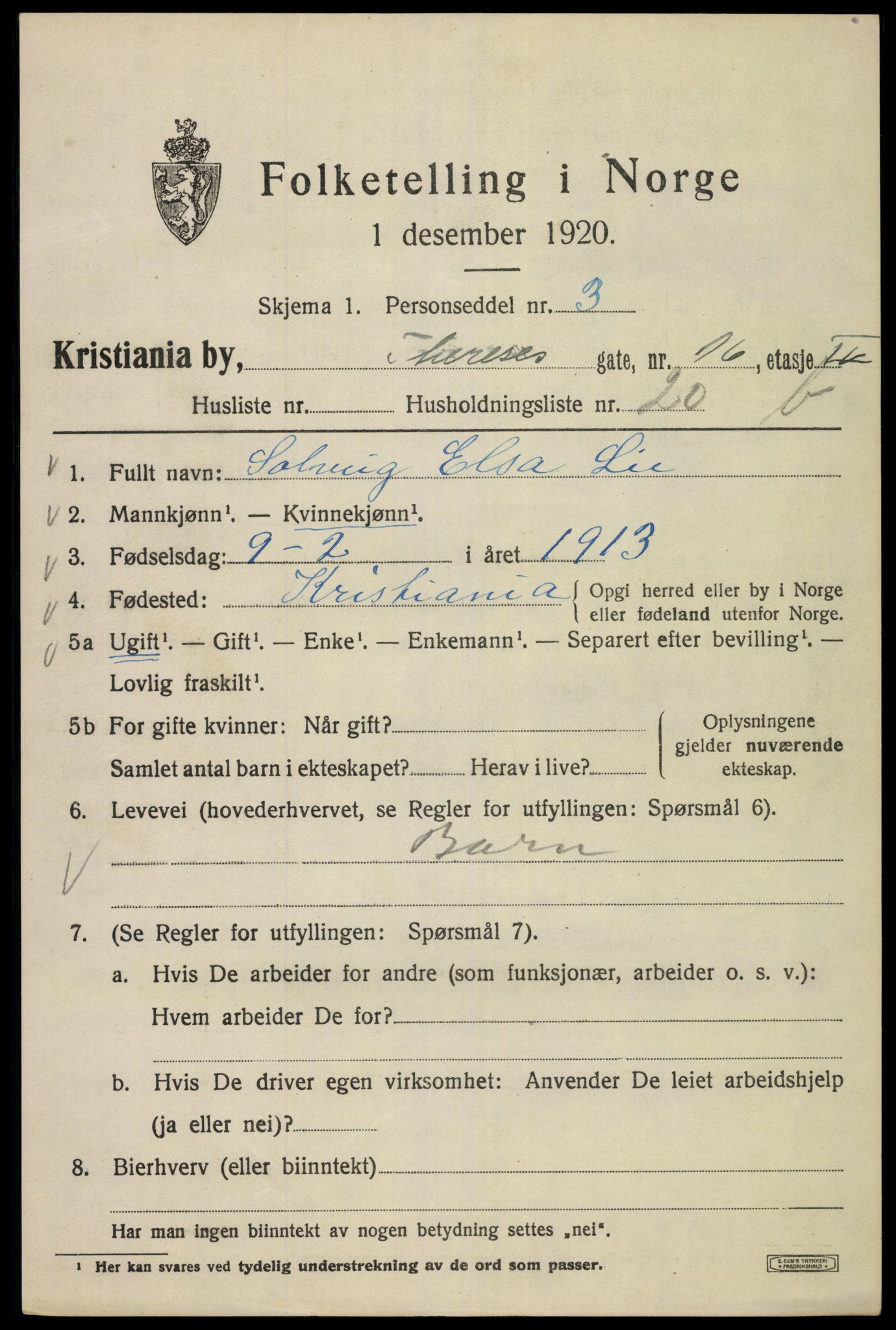 SAO, 1920 census for Kristiania, 1920, p. 567441