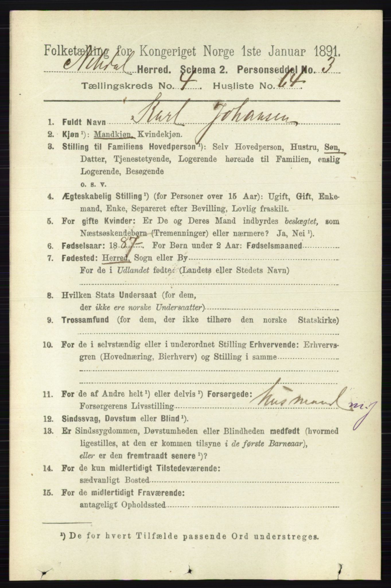 RA, 1891 census for 0233 Nittedal, 1891, p. 2050