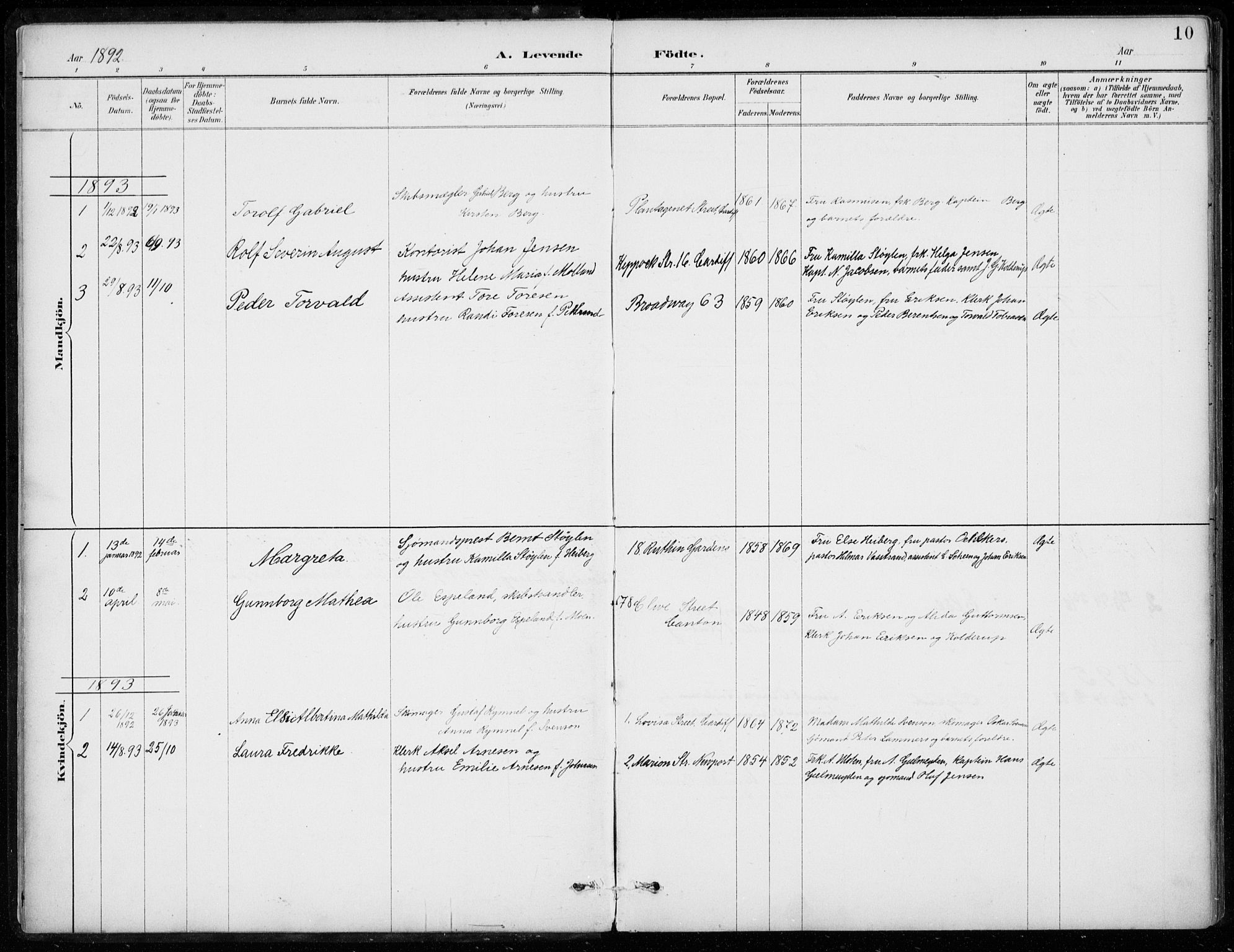 Den norske sjømannsmisjon i utlandet/Bristolhavnene(Cardiff-Swansea), SAB/SAB/PA-0102/H/Ha/Haa/L0002: Parish register (official) no. A 2, 1887-1932, p. 10