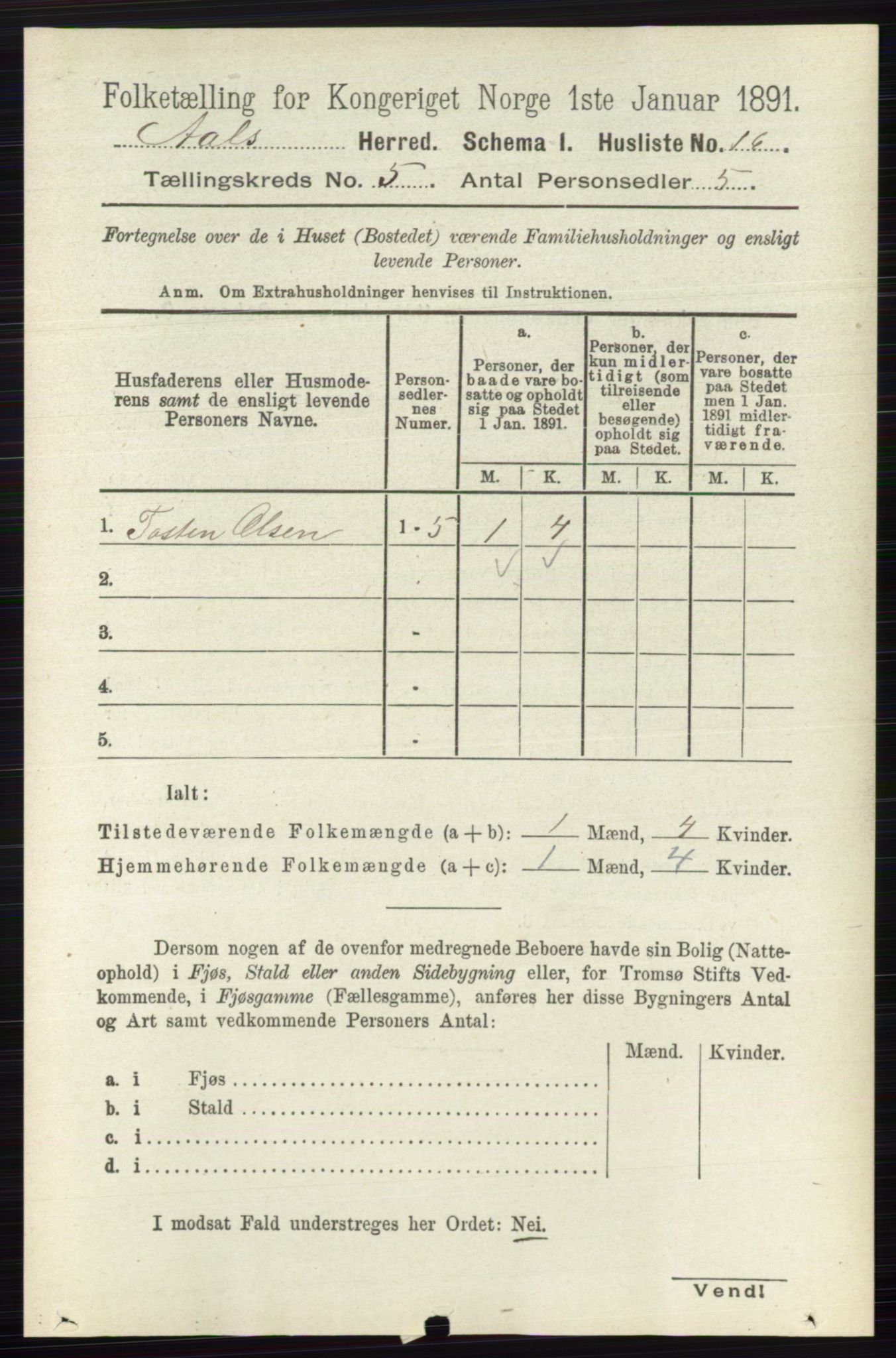 RA, 1891 census for 0619 Ål, 1891, p. 1351