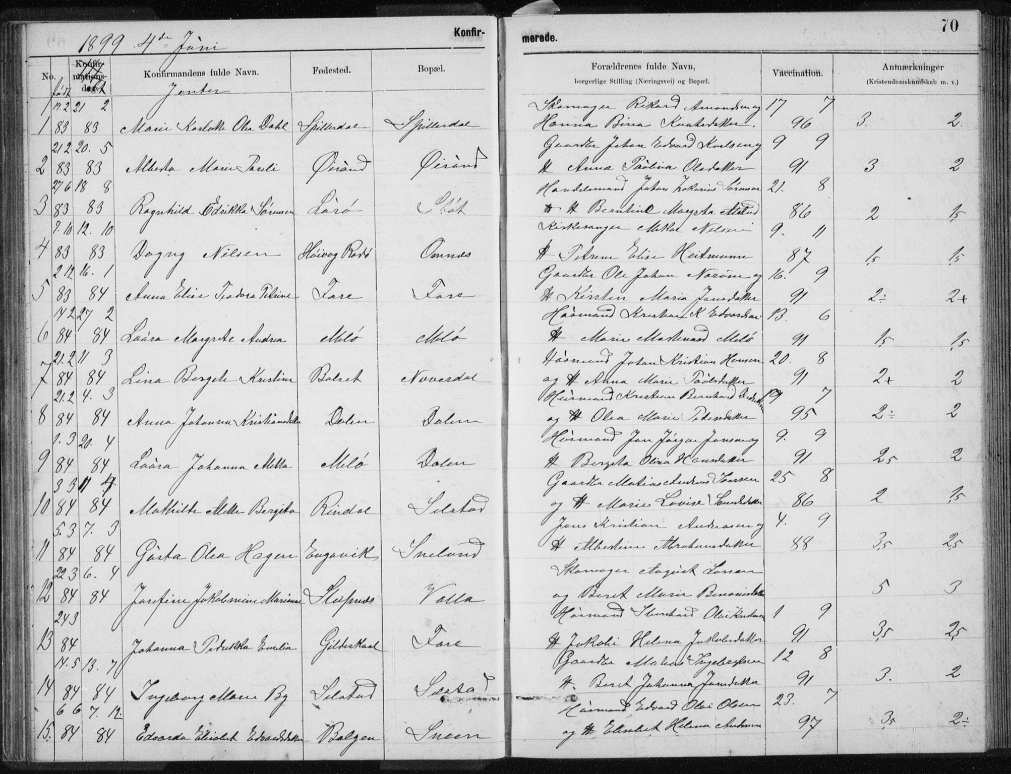 Ministerialprotokoller, klokkerbøker og fødselsregistre - Nordland, AV/SAT-A-1459/843/L0637: Parish register (copy) no. 843C06, 1884-1908, p. 70