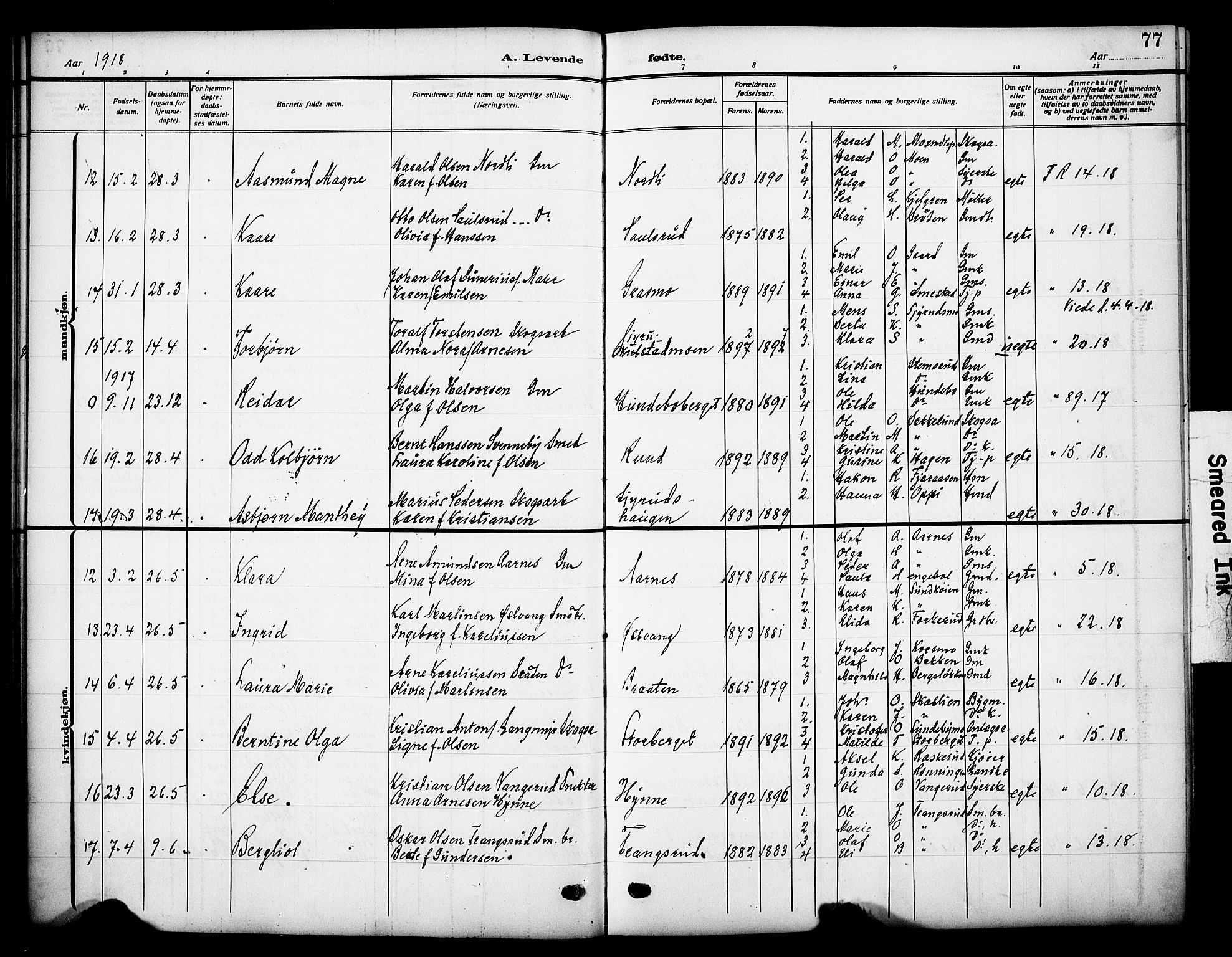 Grue prestekontor, AV/SAH-PREST-036/H/Ha/Haa/L0015: Parish register (official) no. 15, 1911-1922, p. 77