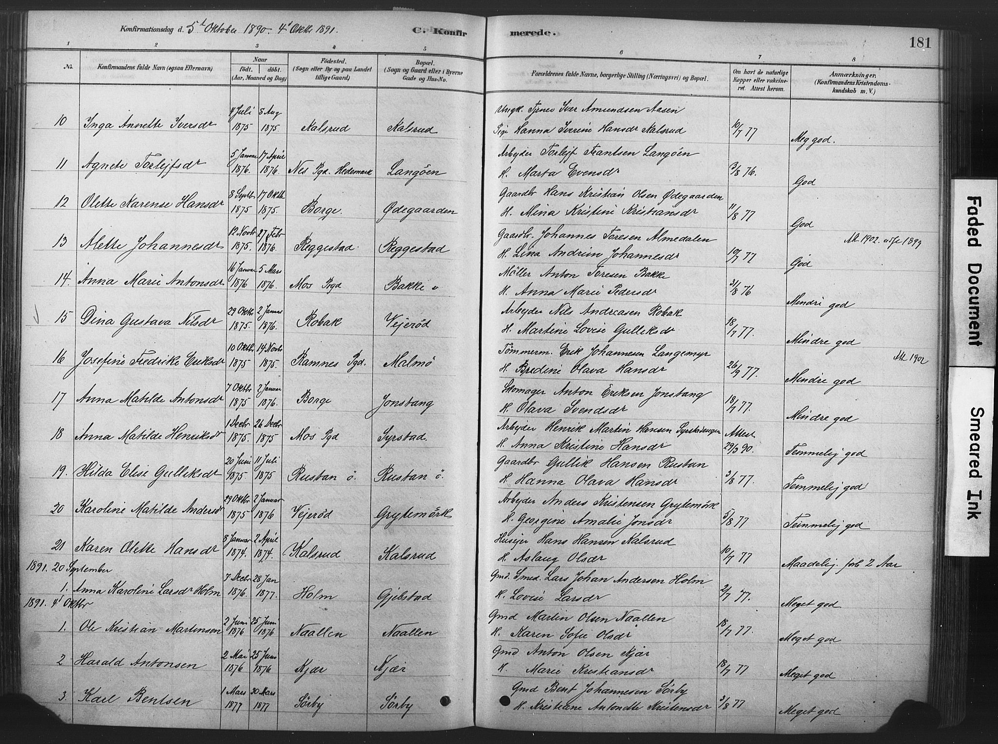 Våle kirkebøker, SAKO/A-334/F/Fa/L0011: Parish register (official) no. I 11, 1878-1906, p. 181