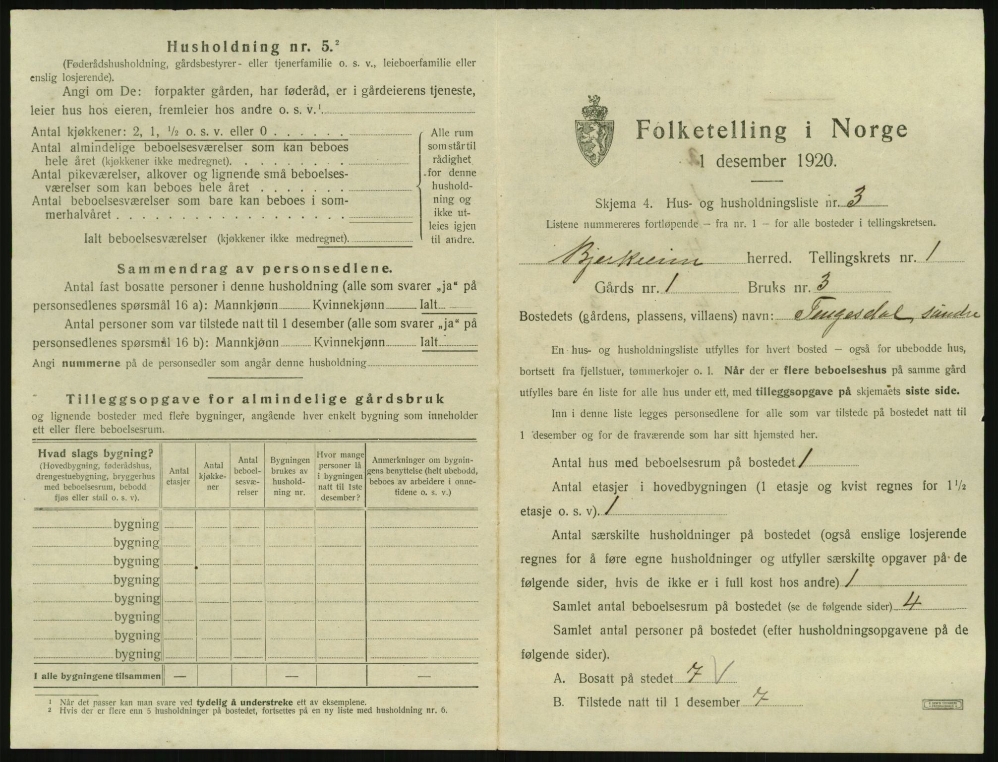 SAST, 1920 census for Bjerkreim, 1920, p. 48