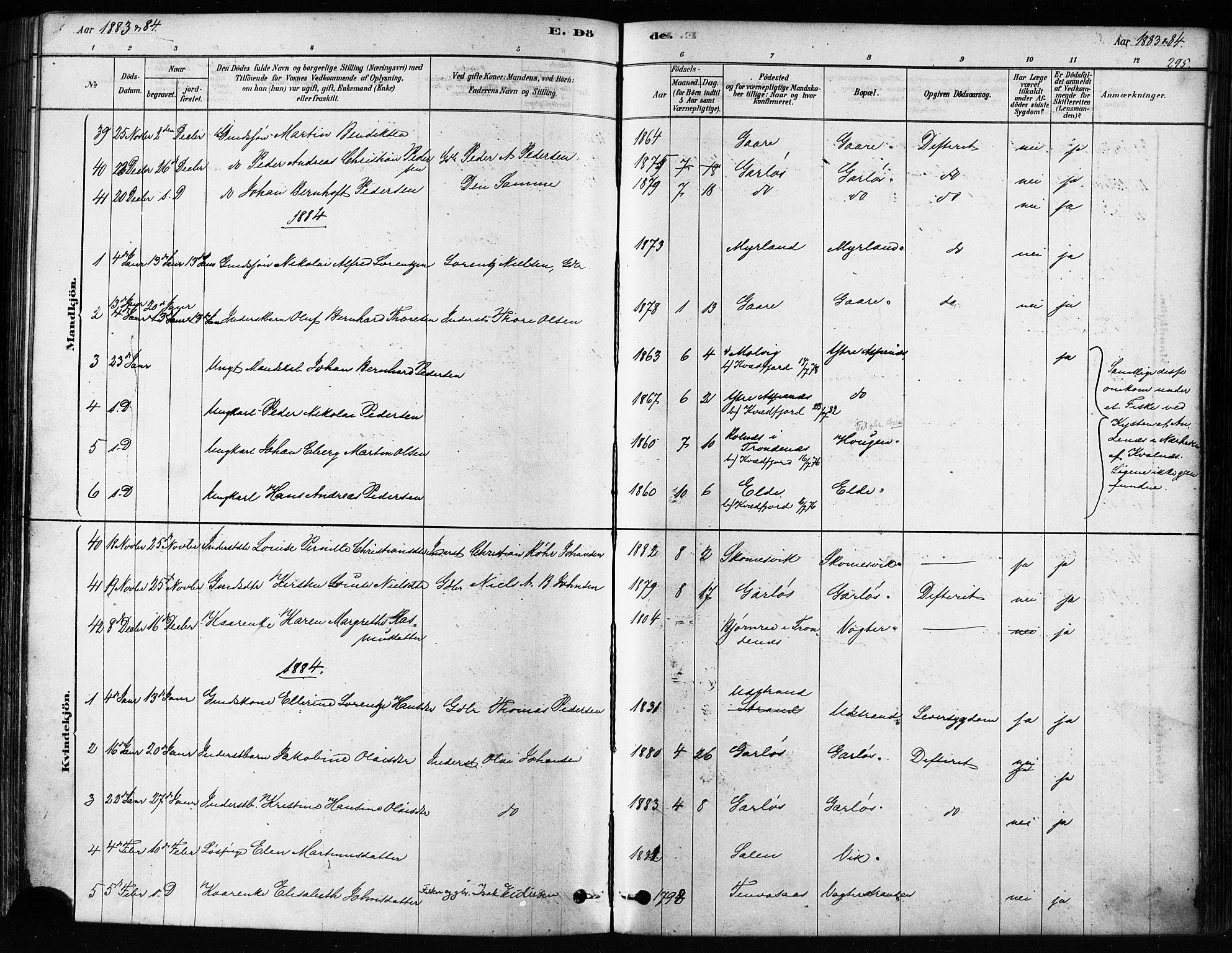 Kvæfjord sokneprestkontor, SATØ/S-1323/G/Ga/Gaa/L0005kirke: Parish register (official) no. 5, 1878-1894, p. 295