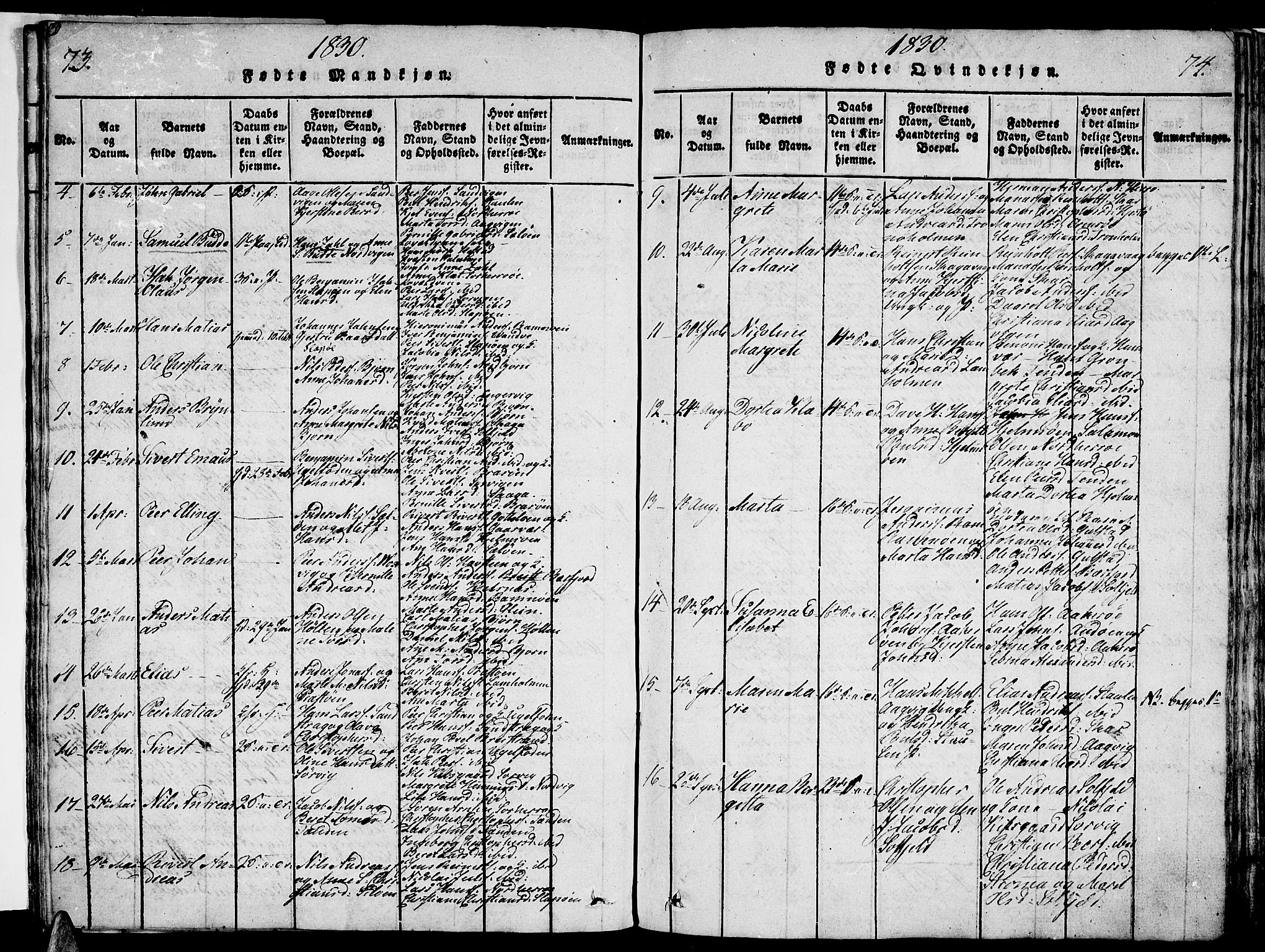 Ministerialprotokoller, klokkerbøker og fødselsregistre - Nordland, AV/SAT-A-1459/834/L0510: Parish register (copy) no. 834C01, 1820-1847, p. 73-74