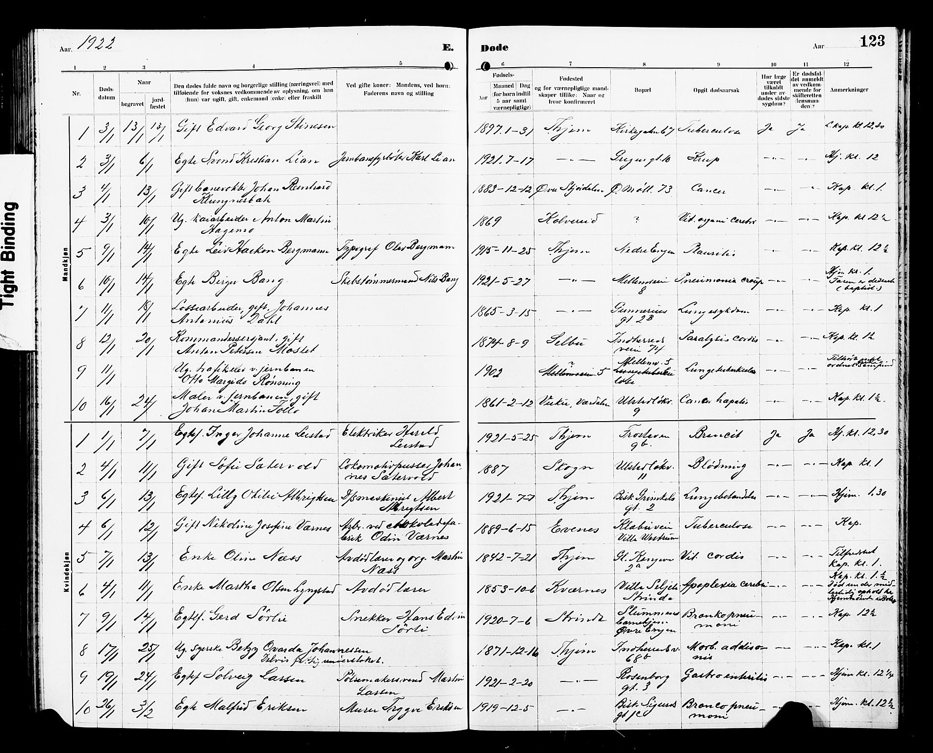 Ministerialprotokoller, klokkerbøker og fødselsregistre - Sør-Trøndelag, SAT/A-1456/605/L0257: Parish register (copy) no. 605C04, 1916-1922, p. 123