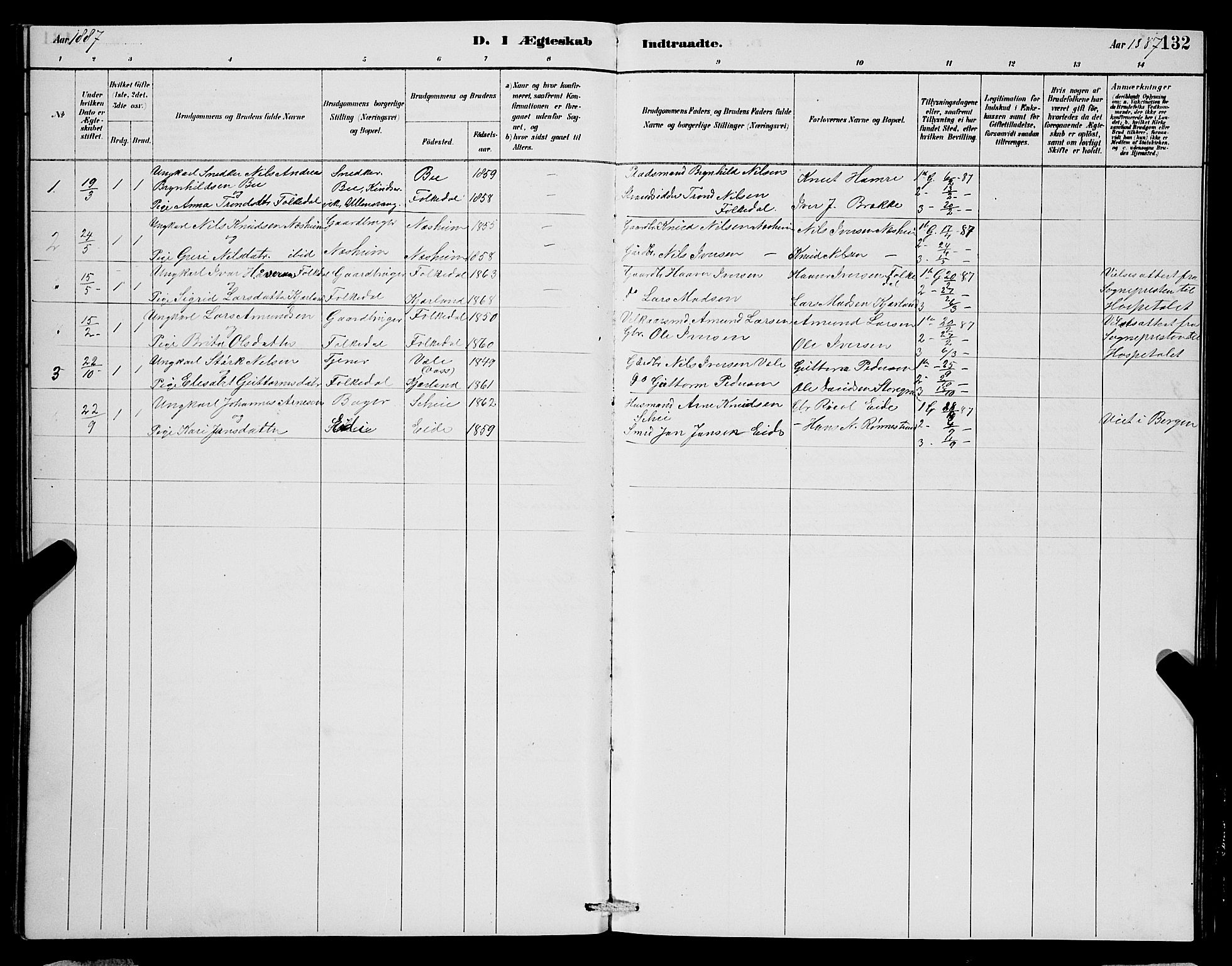 Ulvik sokneprestembete, SAB/A-78801/H/Hab: Parish register (copy) no. B 3, 1884-1901, p. 132