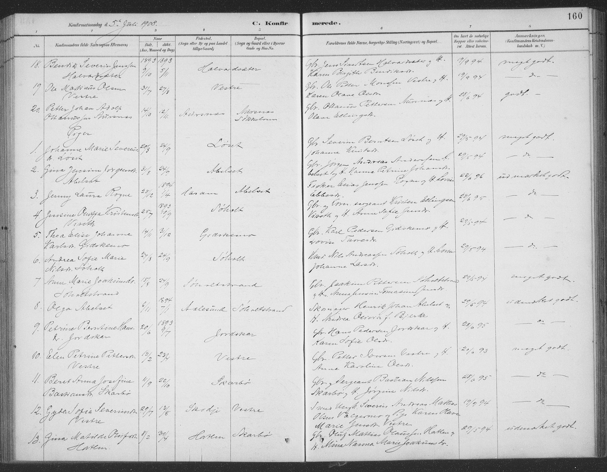 Ministerialprotokoller, klokkerbøker og fødselsregistre - Møre og Romsdal, AV/SAT-A-1454/522/L0316: Parish register (official) no. 522A11, 1890-1911, p. 160