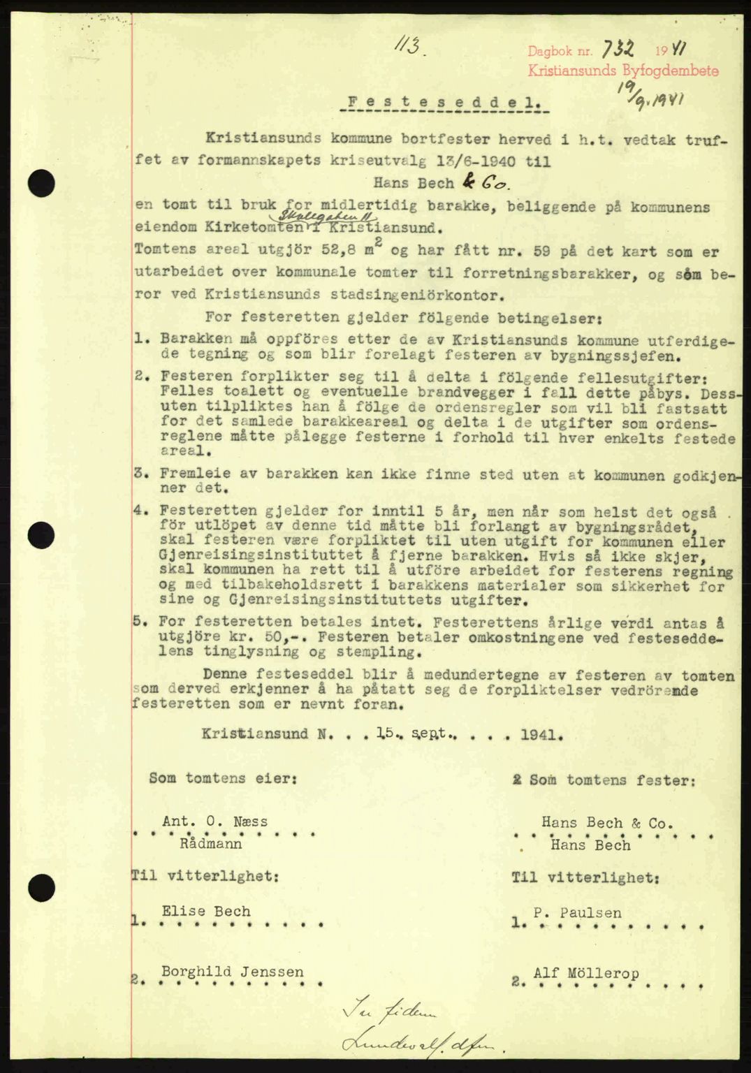 Kristiansund byfogd, AV/SAT-A-4587/A/27: Mortgage book no. 35, 1941-1942, Diary no: : 732/1941