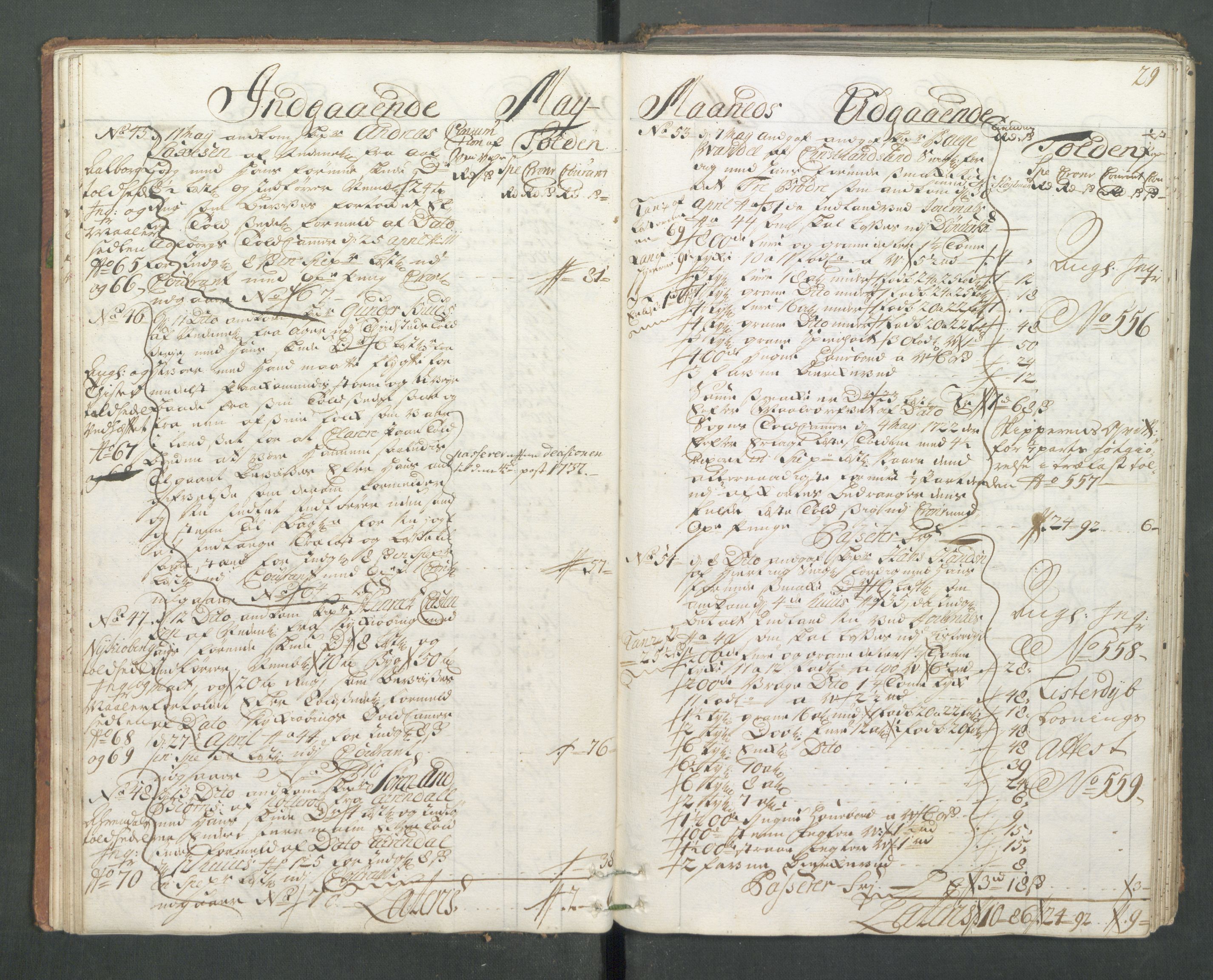 Generaltollkammeret, tollregnskaper, AV/RA-EA-5490/R14/L0013/0001: Tollregnskaper Øster-Risør / Hovedtollbok, 1733, p. 28b-29a