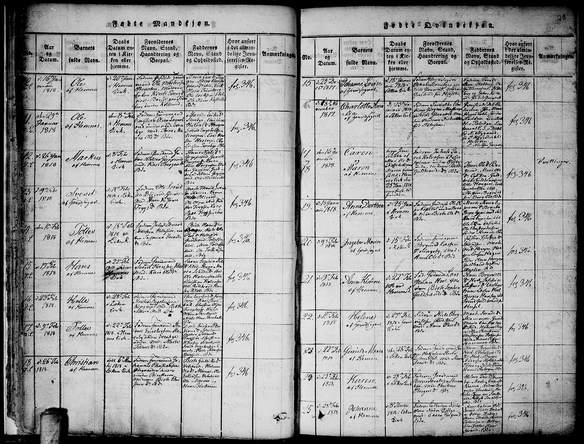 Høland prestekontor Kirkebøker, AV/SAO-A-10346a/F/Fa/L0007: Parish register (official) no. I 7, 1814-1827, p. 23