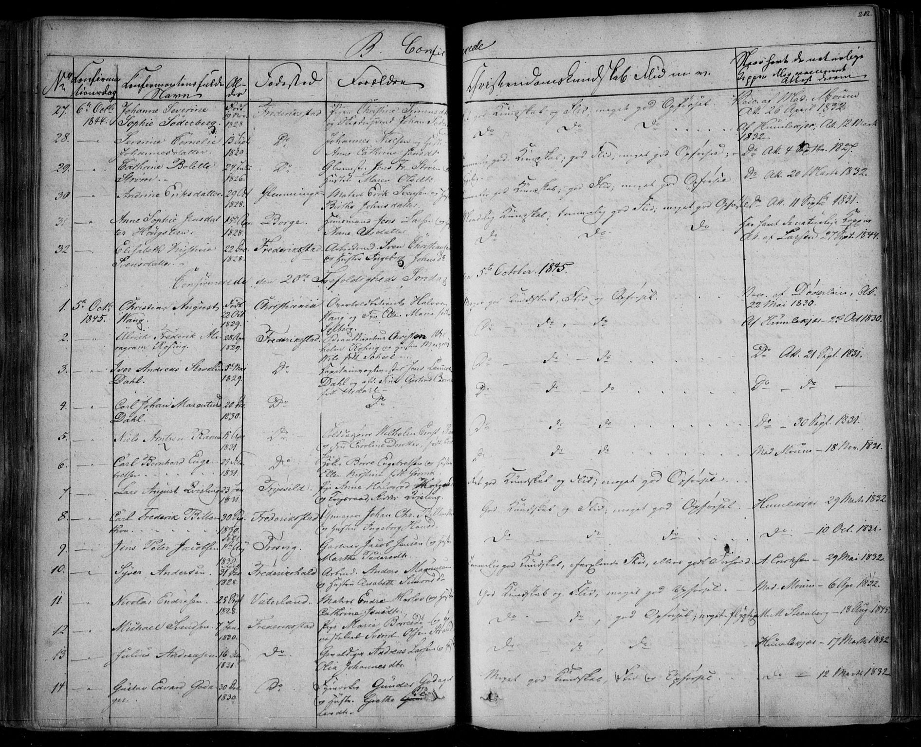 Fredrikstad prestekontor Kirkebøker, AV/SAO-A-11082/F/Fa/L0005: Parish register (official) no. 5, 1835-1856, p. 212