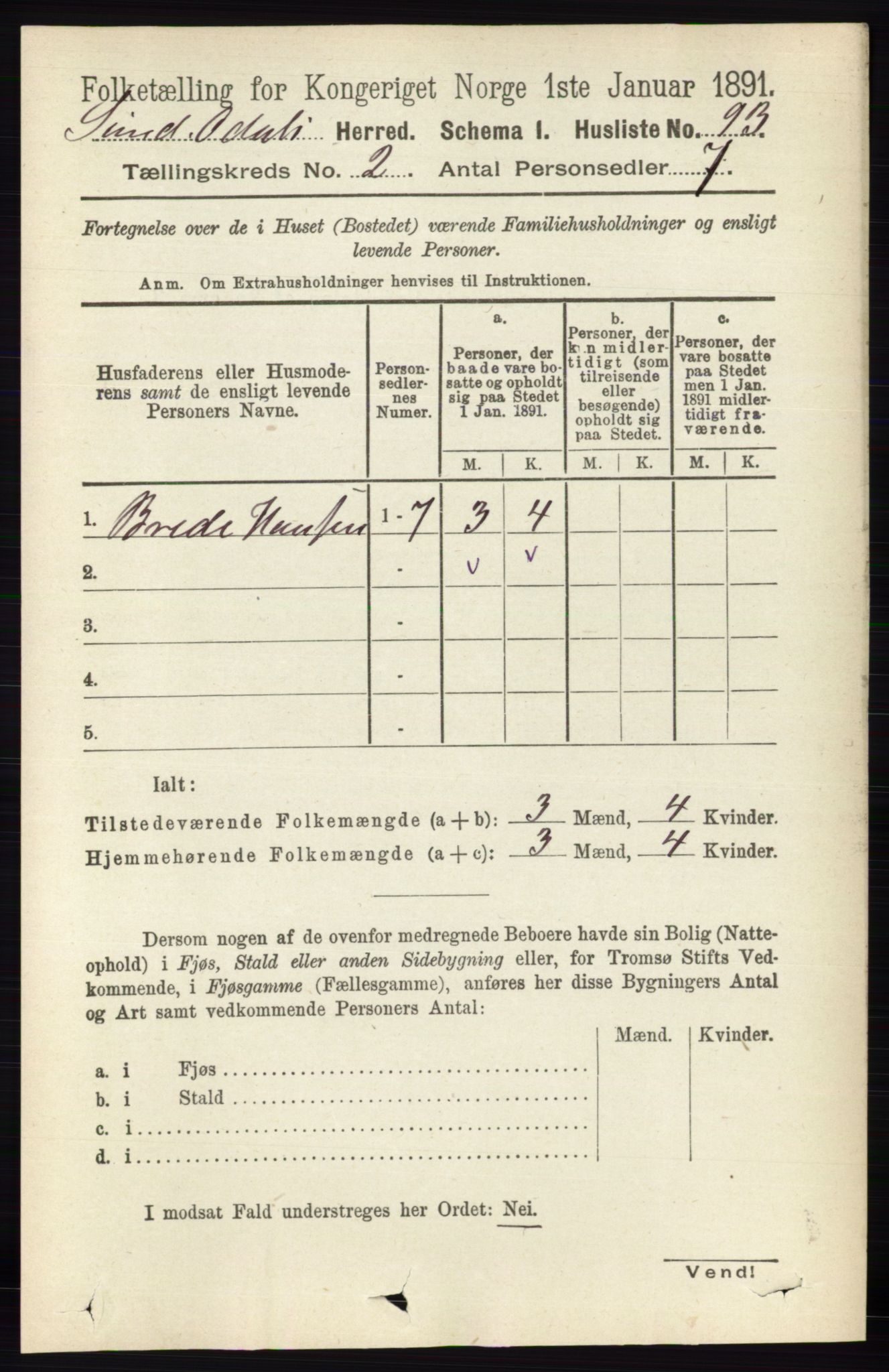 RA, 1891 census for 0419 Sør-Odal, 1891, p. 444