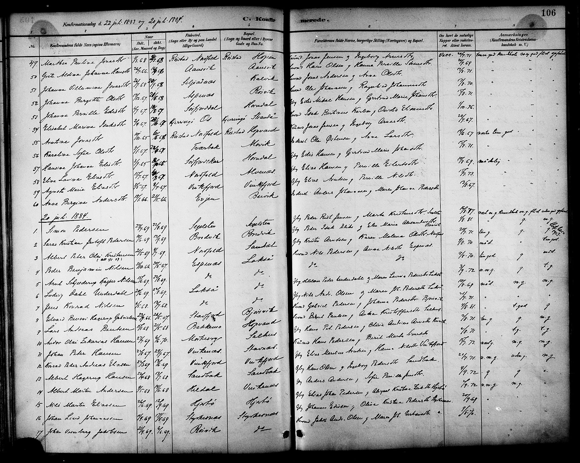 Ministerialprotokoller, klokkerbøker og fødselsregistre - Nordland, SAT/A-1459/854/L0778: Parish register (official) no. 854A01 /2, 1881-1888, p. 106