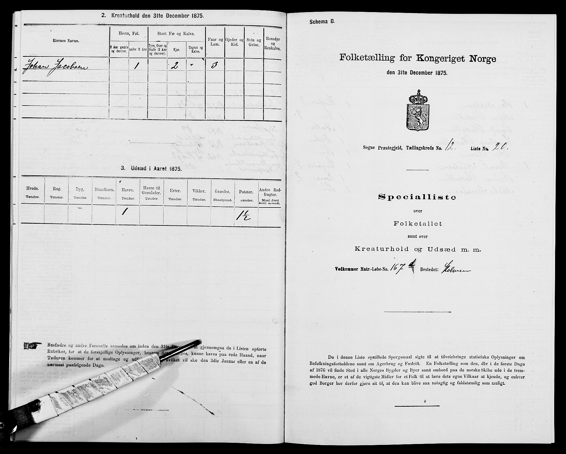 SAK, 1875 census for 1018P Søgne, 1875, p. 902