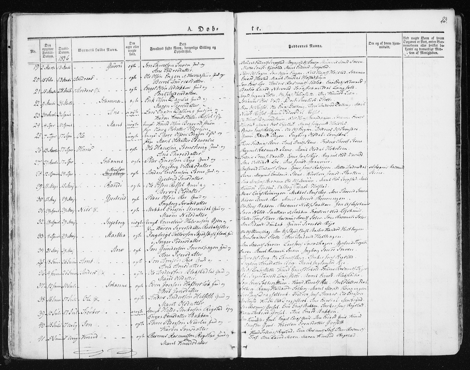 Ministerialprotokoller, klokkerbøker og fødselsregistre - Sør-Trøndelag, AV/SAT-A-1456/672/L0855: Parish register (official) no. 672A07, 1829-1860, p. 23