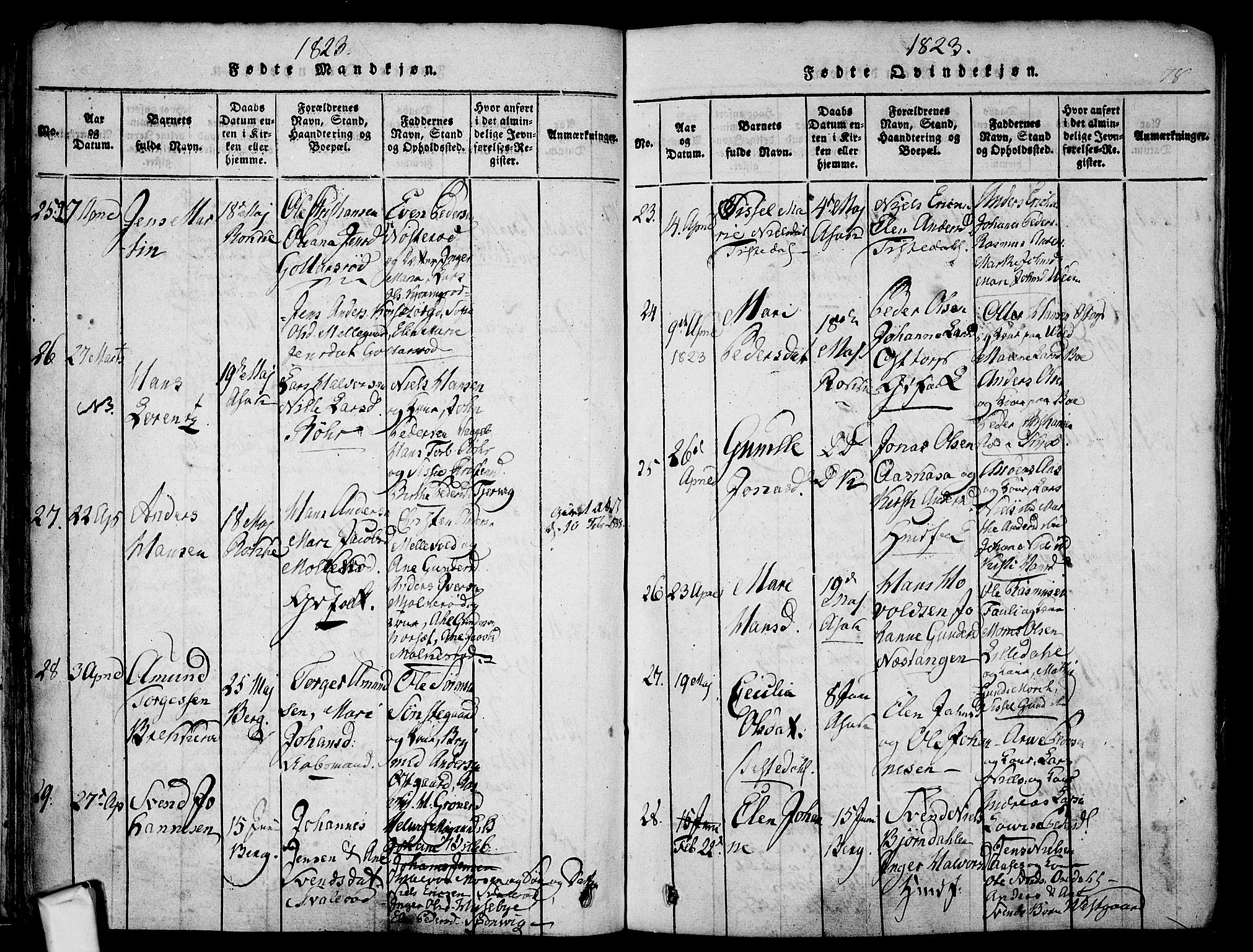 Berg prestekontor Kirkebøker, AV/SAO-A-10902/F/Fa/L0002: Parish register (official) no. I 2, 1815-1831, p. 78