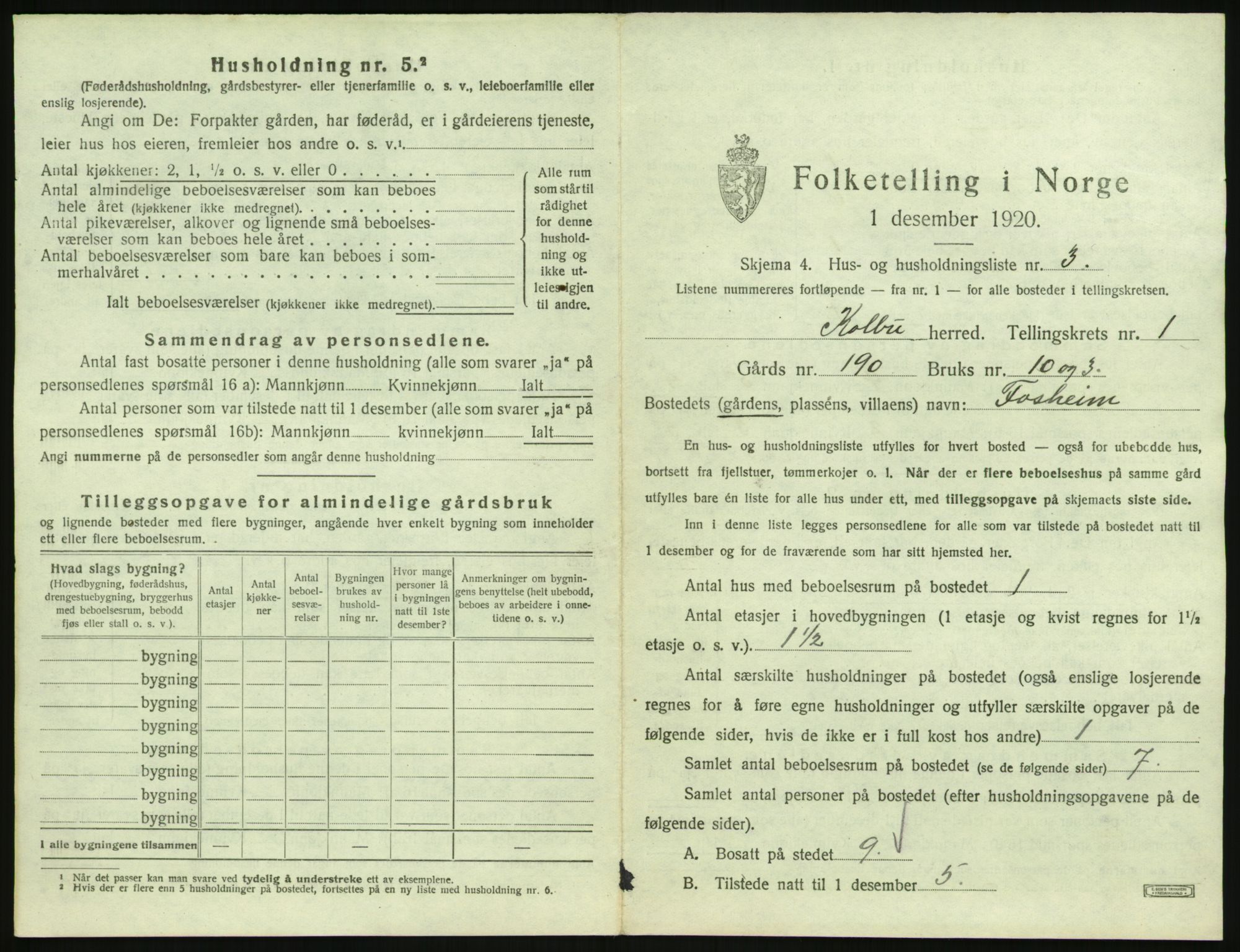 SAH, 1920 census for Kolbu, 1920, p. 38