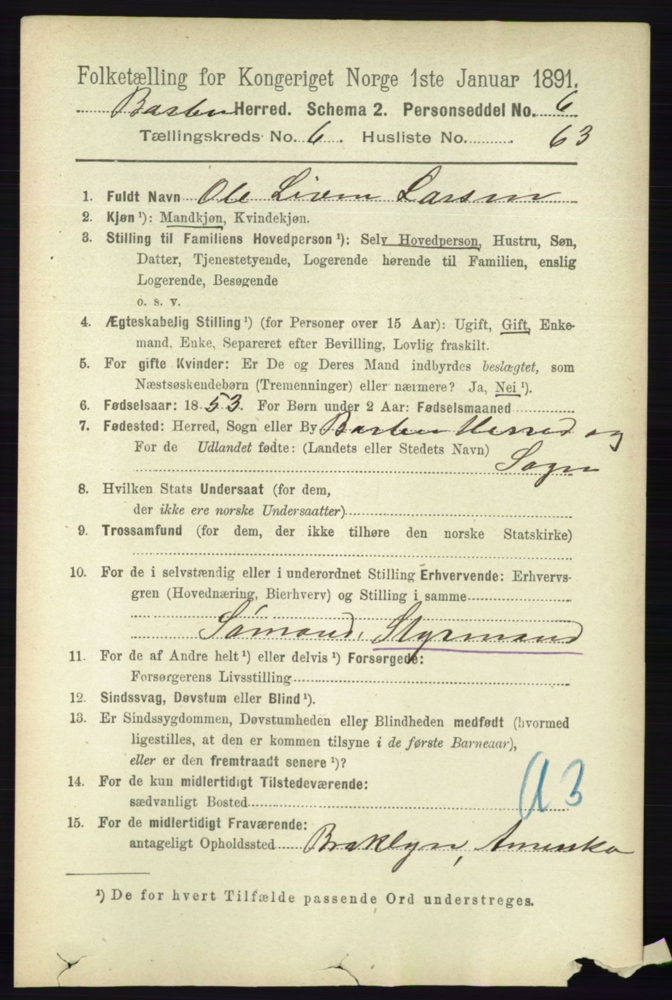 RA, 1891 census for 0990 Barbu, 1891, p. 4936