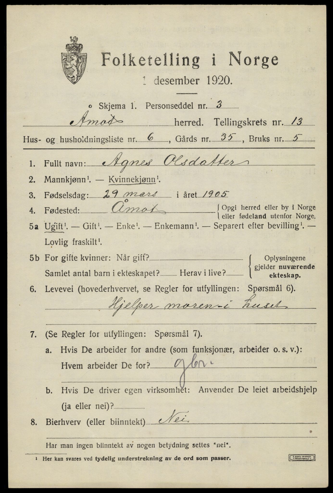 SAH, 1920 census for Åmot, 1920, p. 10777