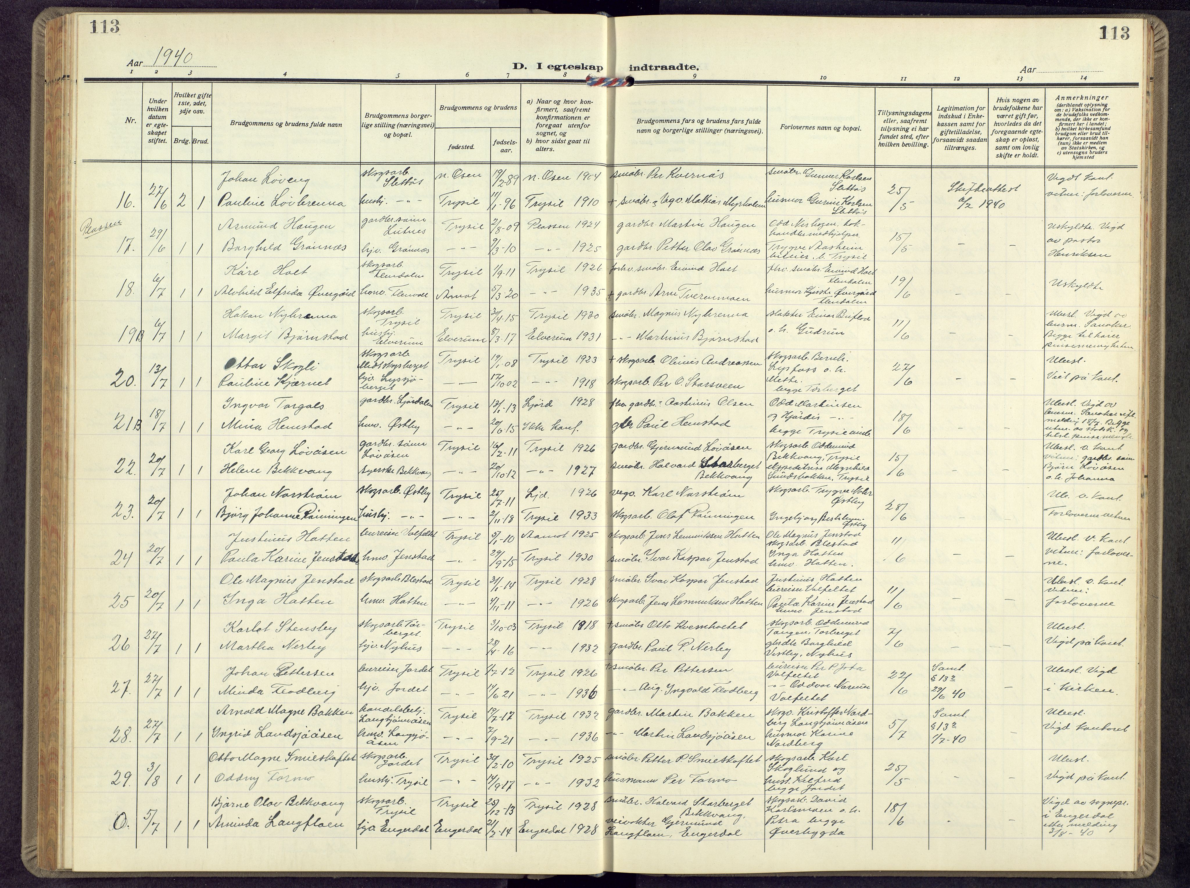 Trysil prestekontor, AV/SAH-PREST-046/H/Ha/Hab/L0012: Parish register (copy) no. 12, 1938-1959, p. 113