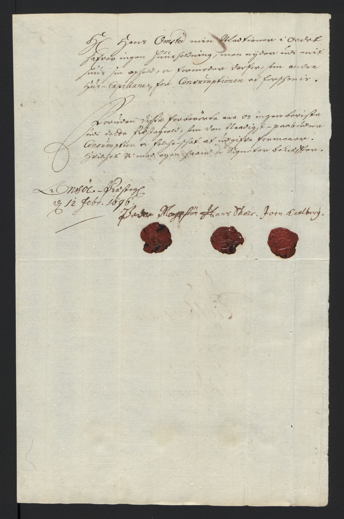 Rentekammeret inntil 1814, Reviderte regnskaper, Fogderegnskap, AV/RA-EA-4092/R04/L0124: Fogderegnskap Moss, Onsøy, Tune, Veme og Åbygge, 1696, p. 70