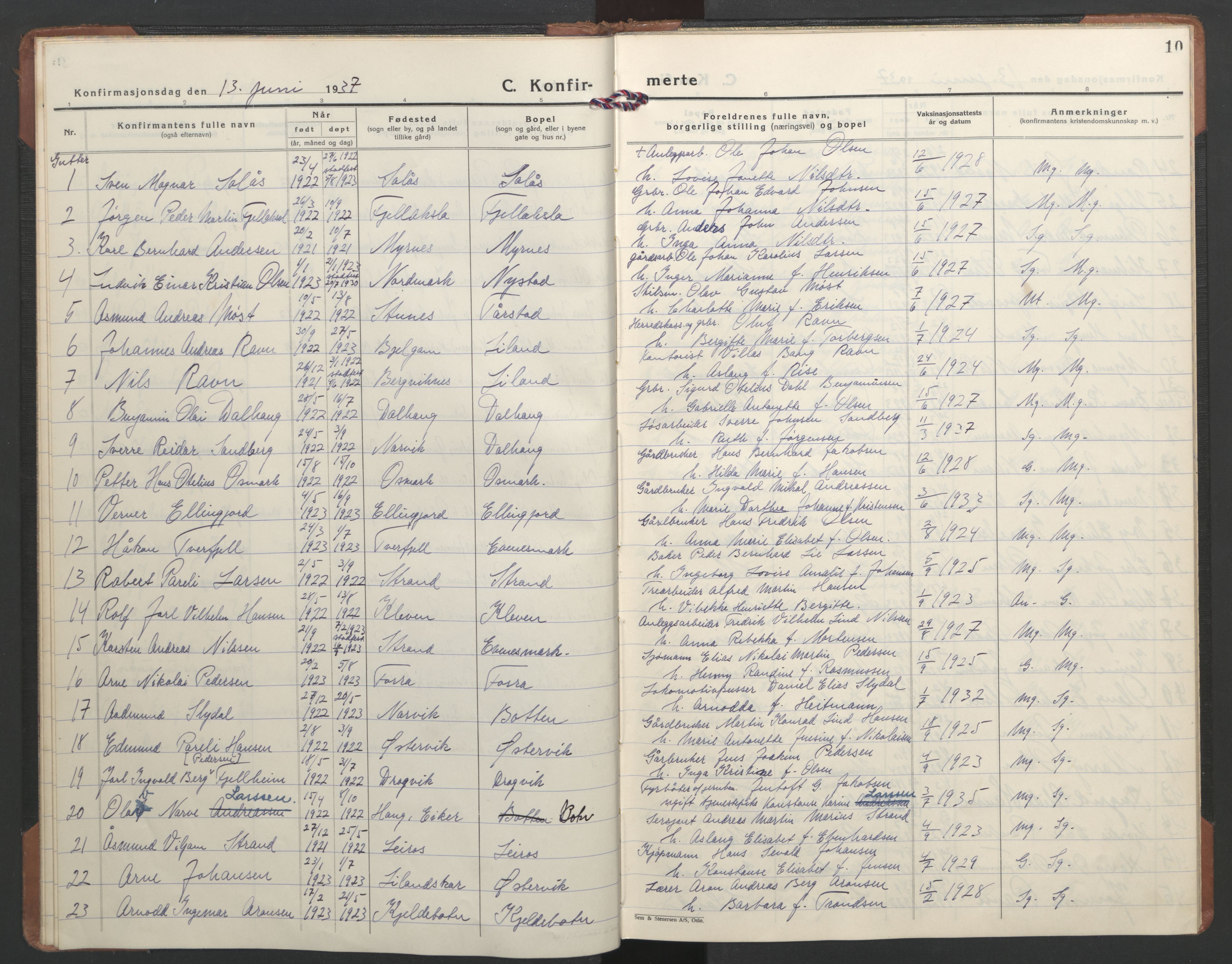 Ministerialprotokoller, klokkerbøker og fødselsregistre - Nordland, AV/SAT-A-1459/863/L0906: Parish register (official) no. 863A18, 1935-1954, p. 10