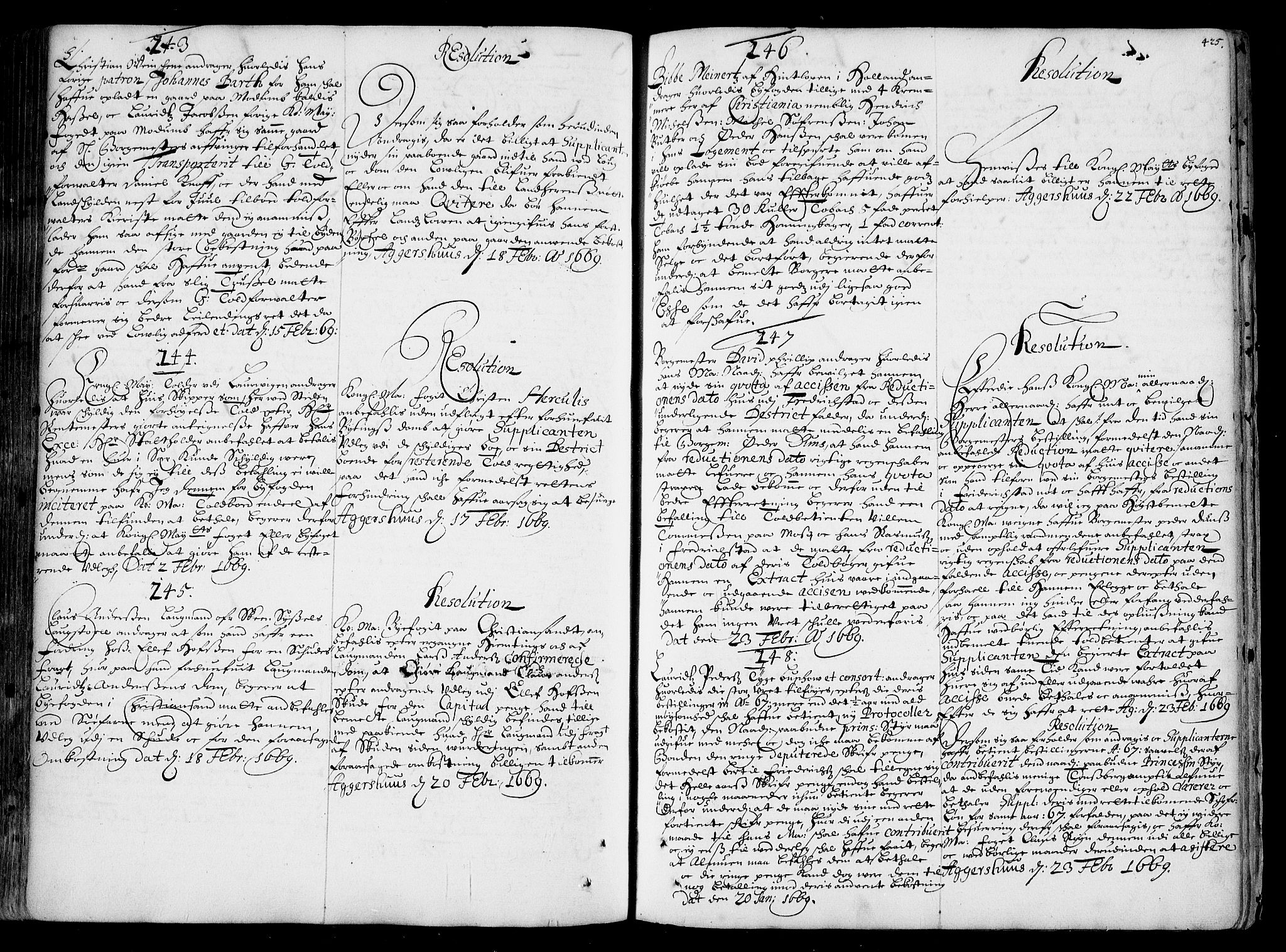 Stattholderembetet 1572-1771, AV/RA-EA-2870/Ad/L0001: Supplikasjons- og resolusjonsprotokoll, 1662-1669, p. 424b-425a