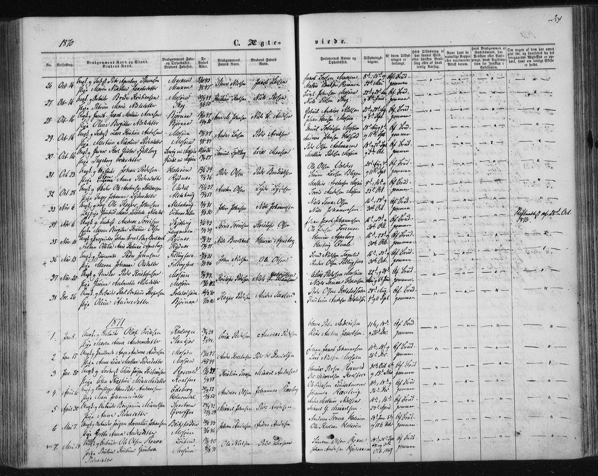 Ministerialprotokoller, klokkerbøker og fødselsregistre - Nordland, SAT/A-1459/820/L0294: Parish register (official) no. 820A15, 1866-1879, p. 254