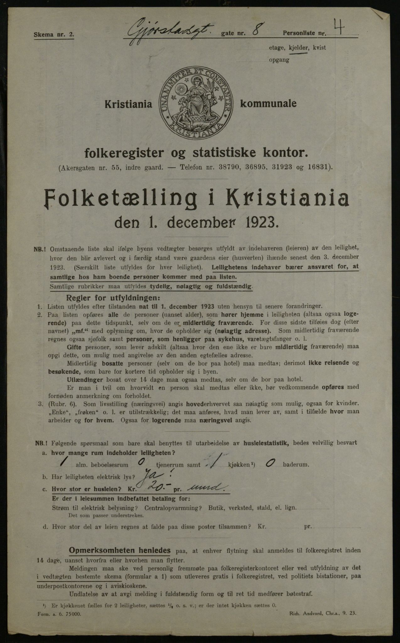 OBA, Municipal Census 1923 for Kristiania, 1923, p. 33249