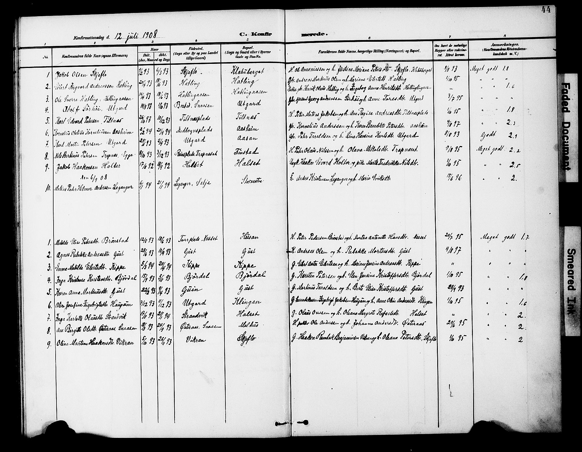 Ministerialprotokoller, klokkerbøker og fødselsregistre - Nord-Trøndelag, SAT/A-1458/746/L0452: Parish register (official) no. 746A09, 1900-1908, p. 44