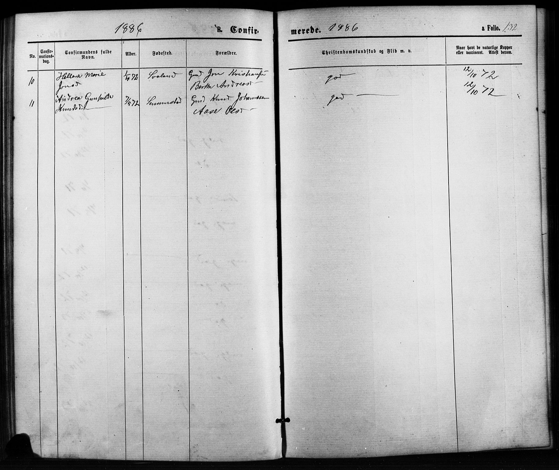 Birkenes sokneprestkontor, SAK/1111-0004/F/Fb/L0003: Parish register (copy) no. B 3, 1876-1892, p. 132