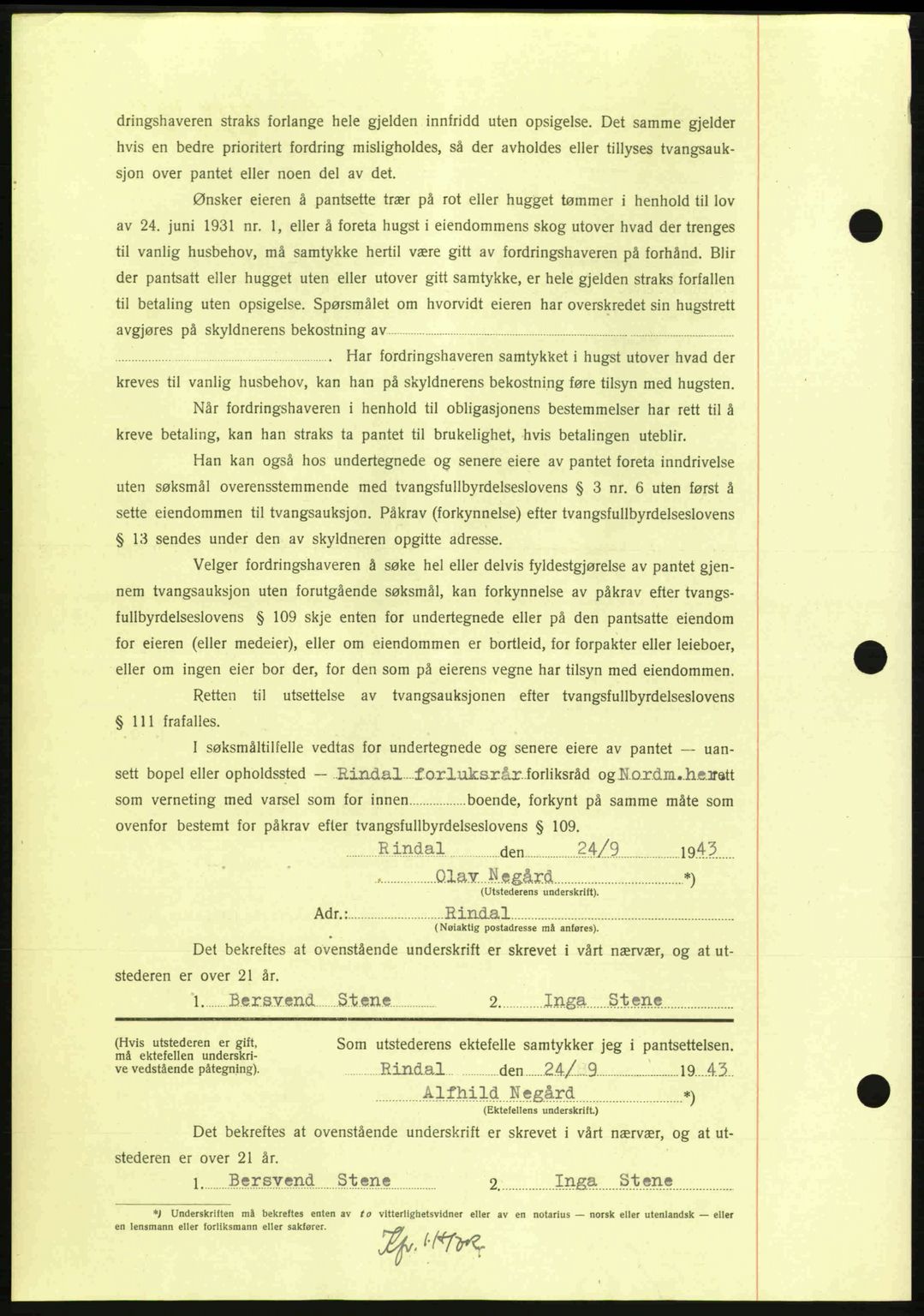 Nordmøre sorenskriveri, AV/SAT-A-4132/1/2/2Ca: Mortgage book no. B91, 1943-1944, Diary no: : 2193/1943