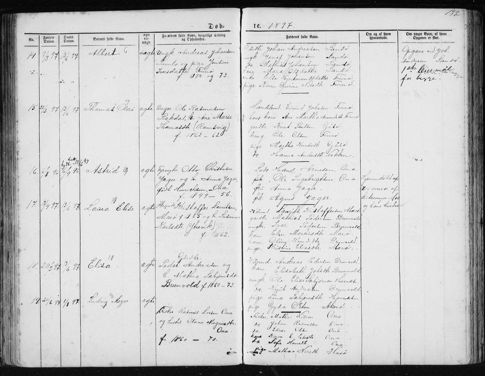 Ministerialprotokoller, klokkerbøker og fødselsregistre - Møre og Romsdal, AV/SAT-A-1454/561/L0732: Parish register (copy) no. 561C02, 1867-1900, p. 132