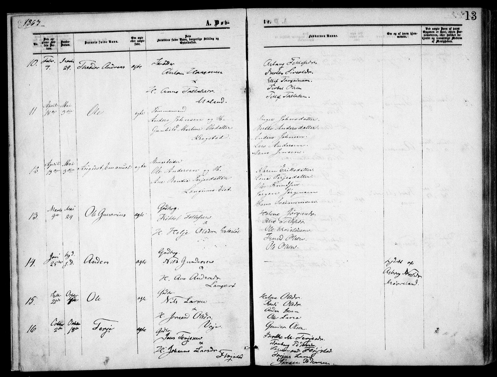 Austre Moland sokneprestkontor, AV/SAK-1111-0001/F/Fa/Faa/L0008: Parish register (official) no. A 8, 1858-1868, p. 13