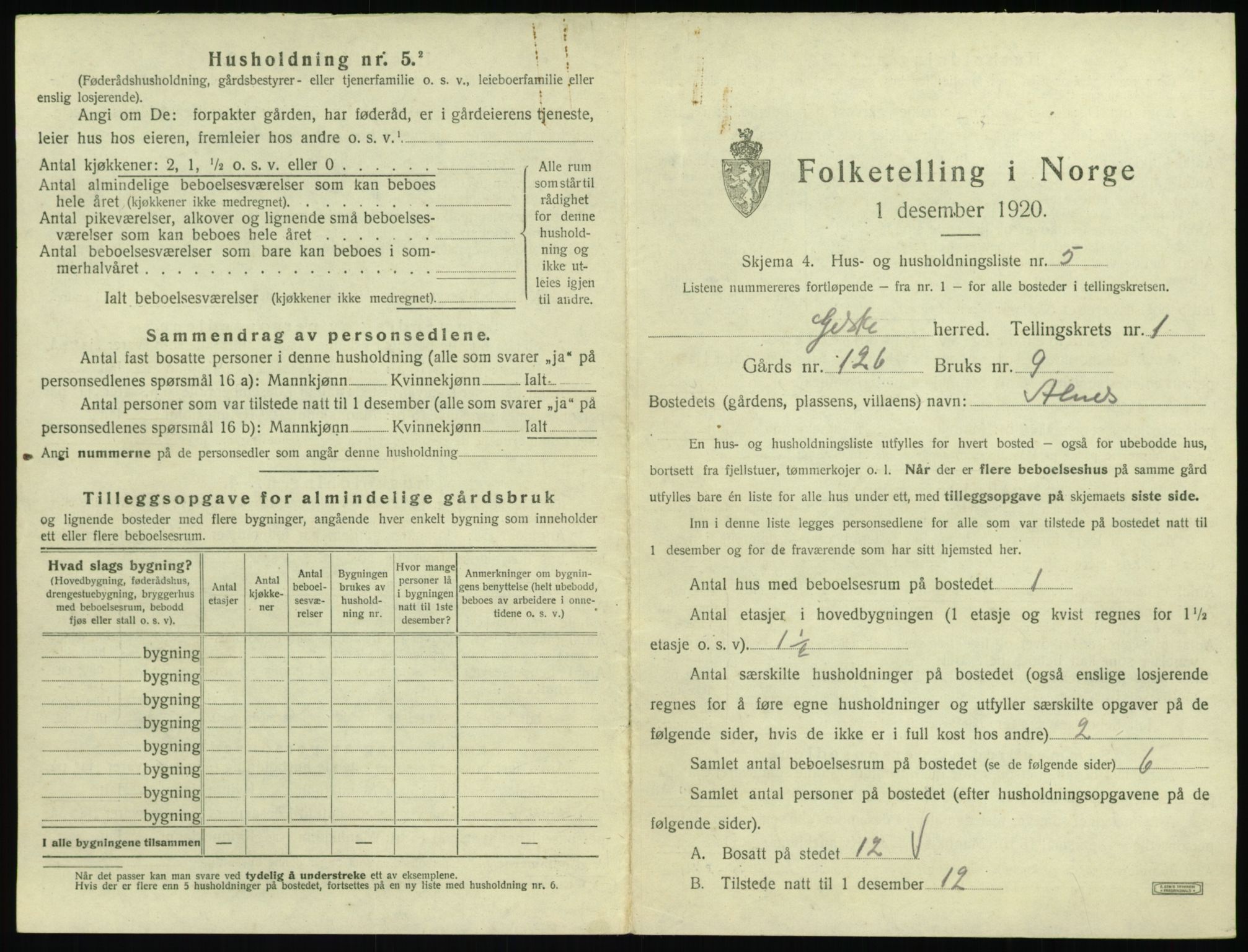 SAT, 1920 census for Giske, 1920, p. 36