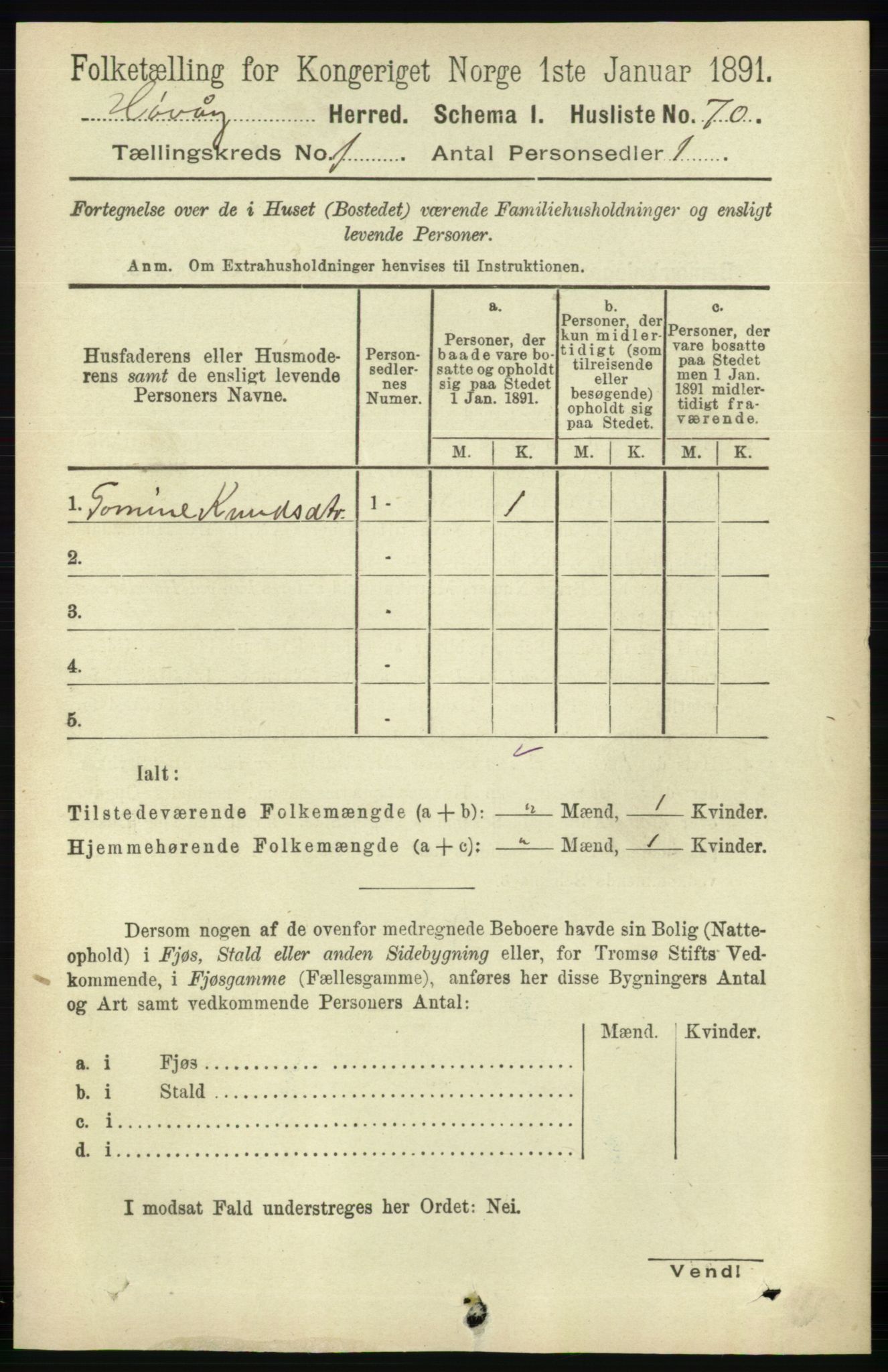 RA, 1891 census for 0927 Høvåg, 1891, p. 88