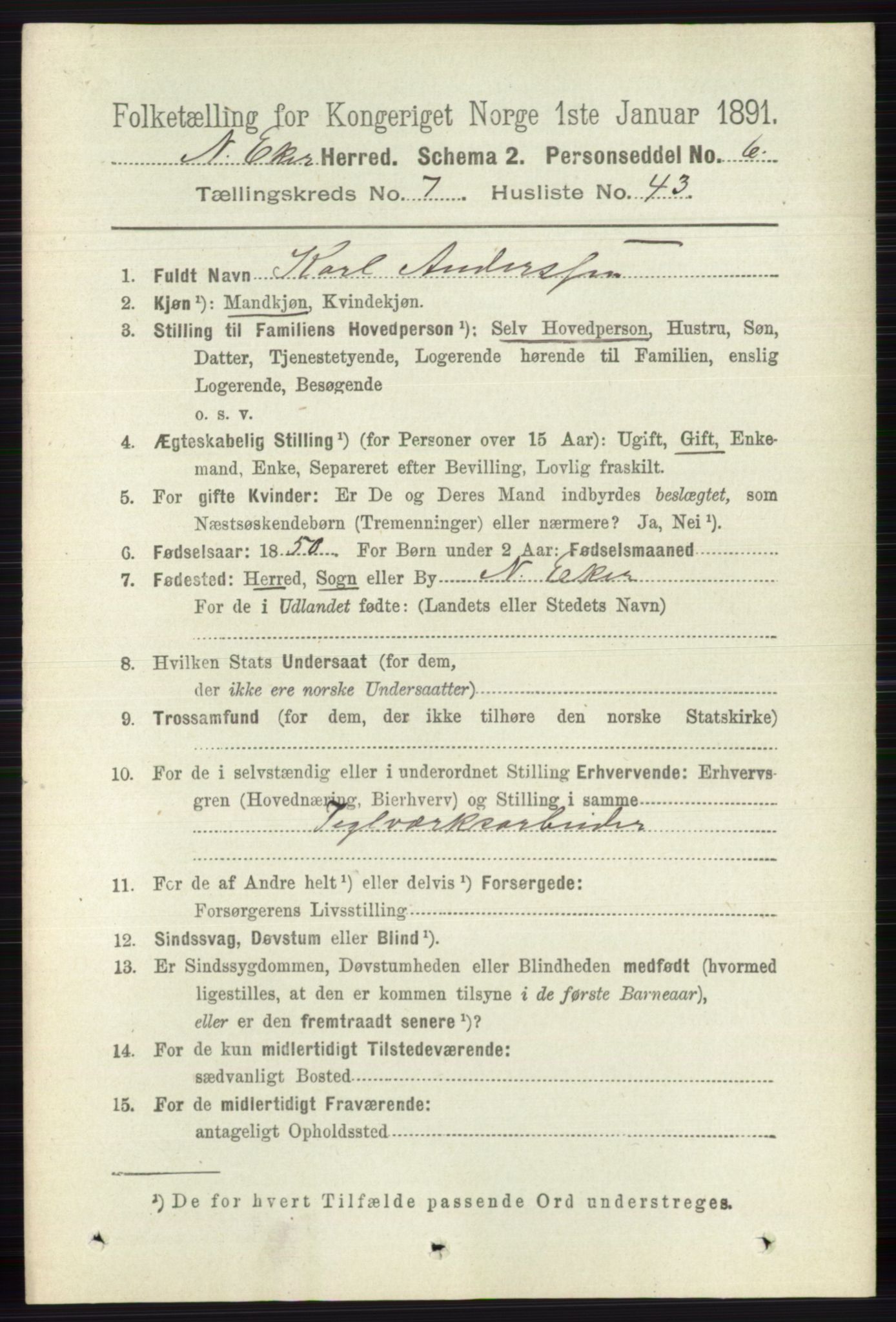 RA, 1891 census for 0625 Nedre Eiker, 1891, p. 3670